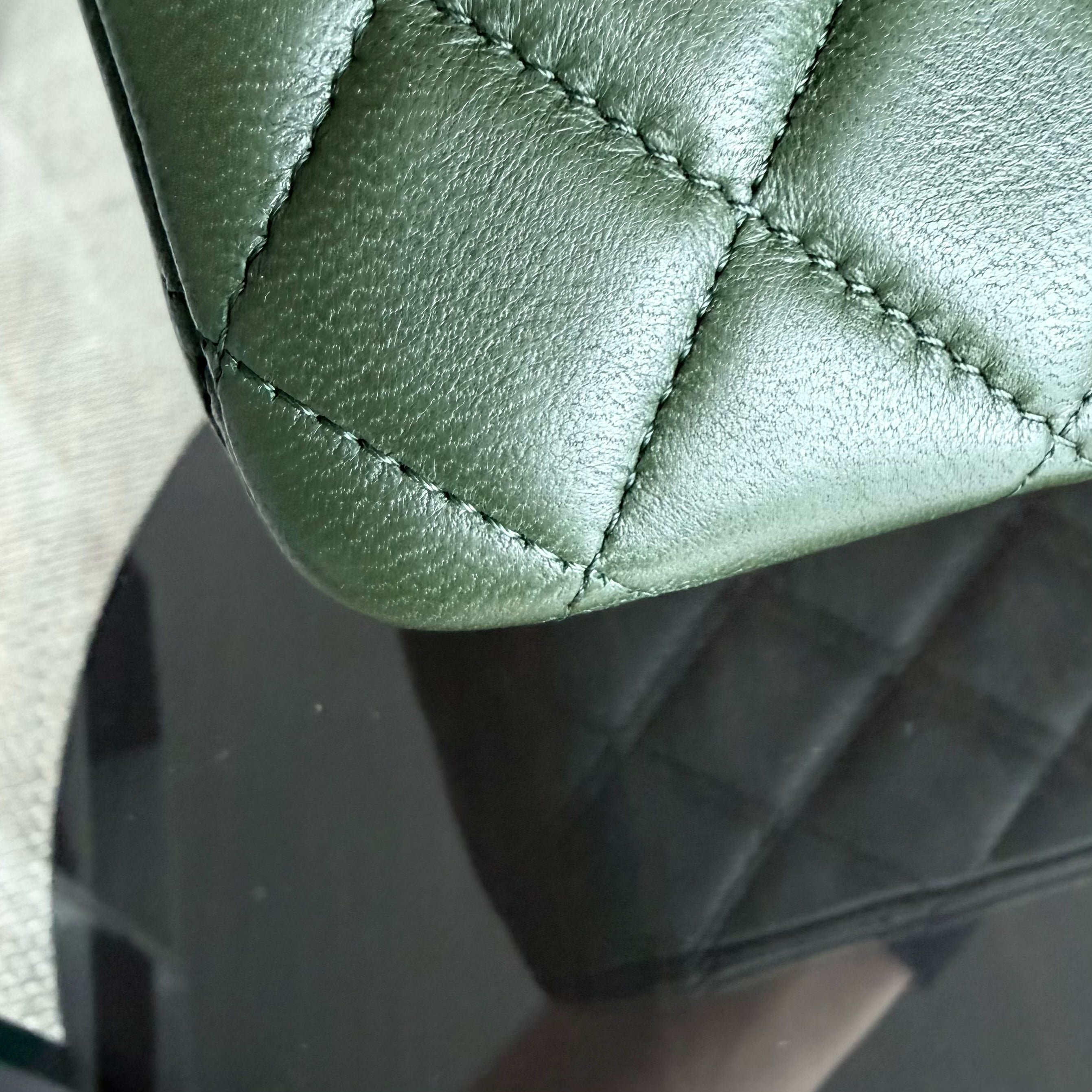 Chanel Classic Flap Medium - 25CM Quilted Lambskin Dark Green Silver Hardware Series 12