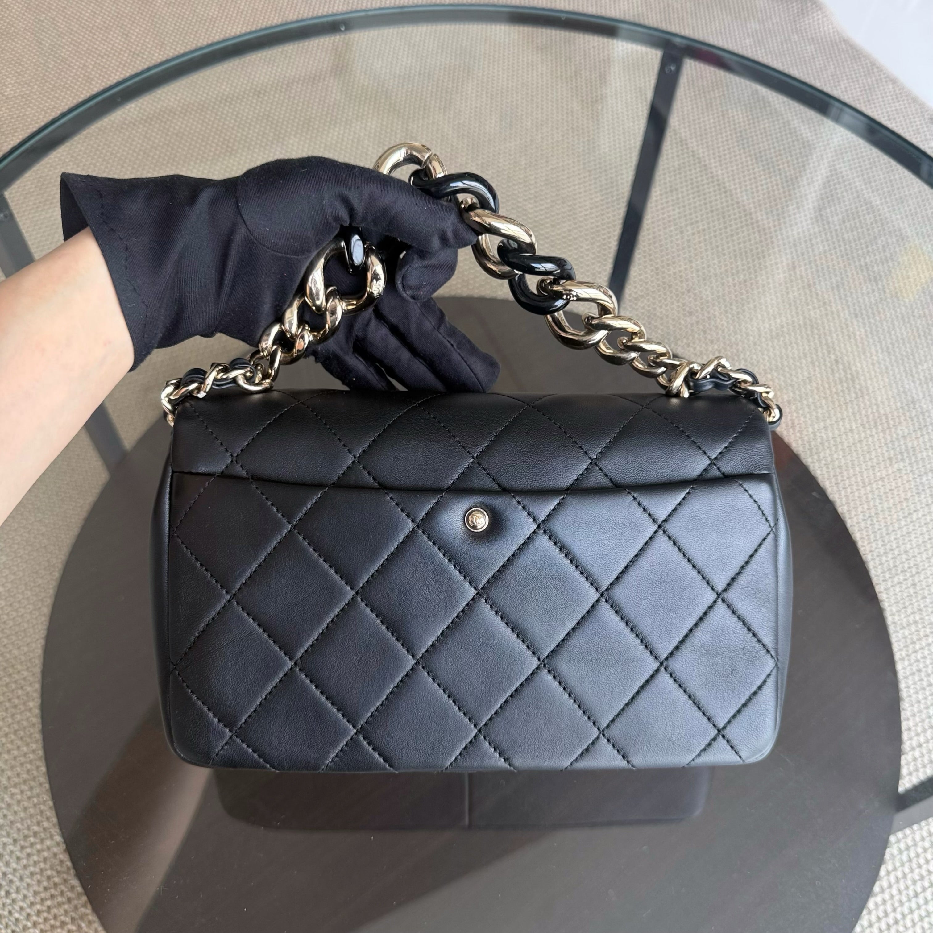 Chanel 2020 Elegant Resin Chain Seasonal Flap - Quilted Lambskin Black GHW No 29