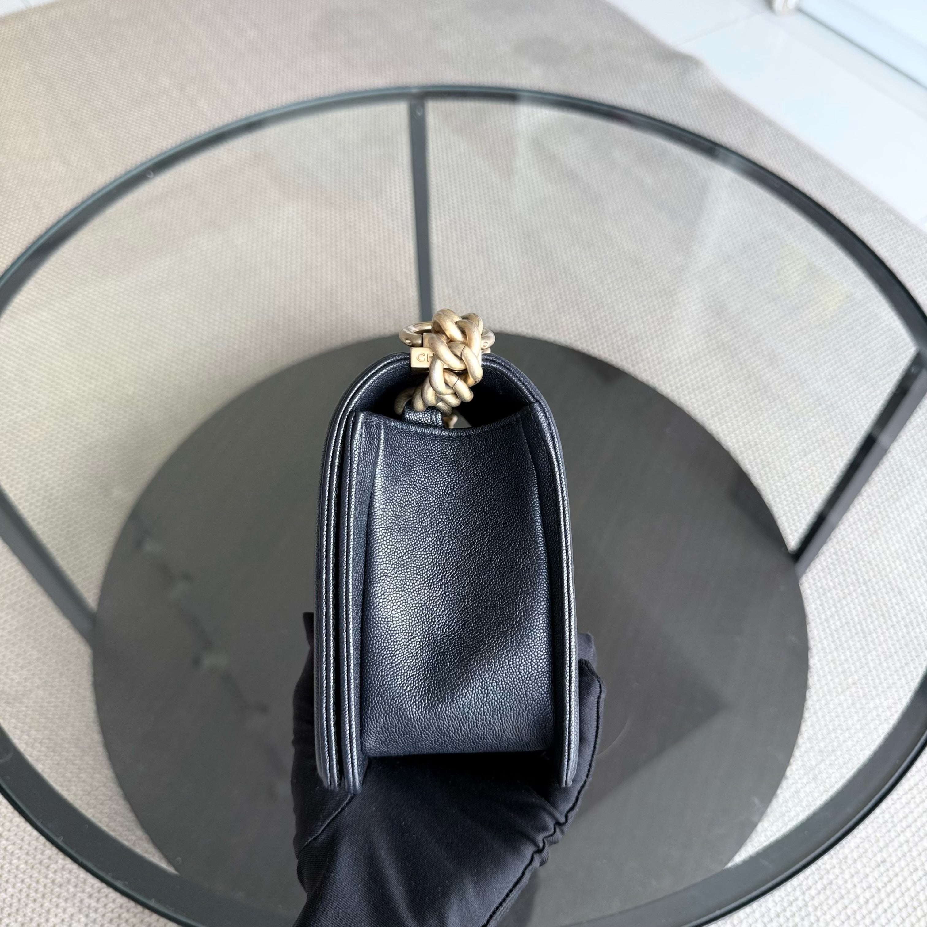 Chanel Boy Medium - Caviar 25CM Quilted Midnight Dark Blue Gold Hardware Series 26