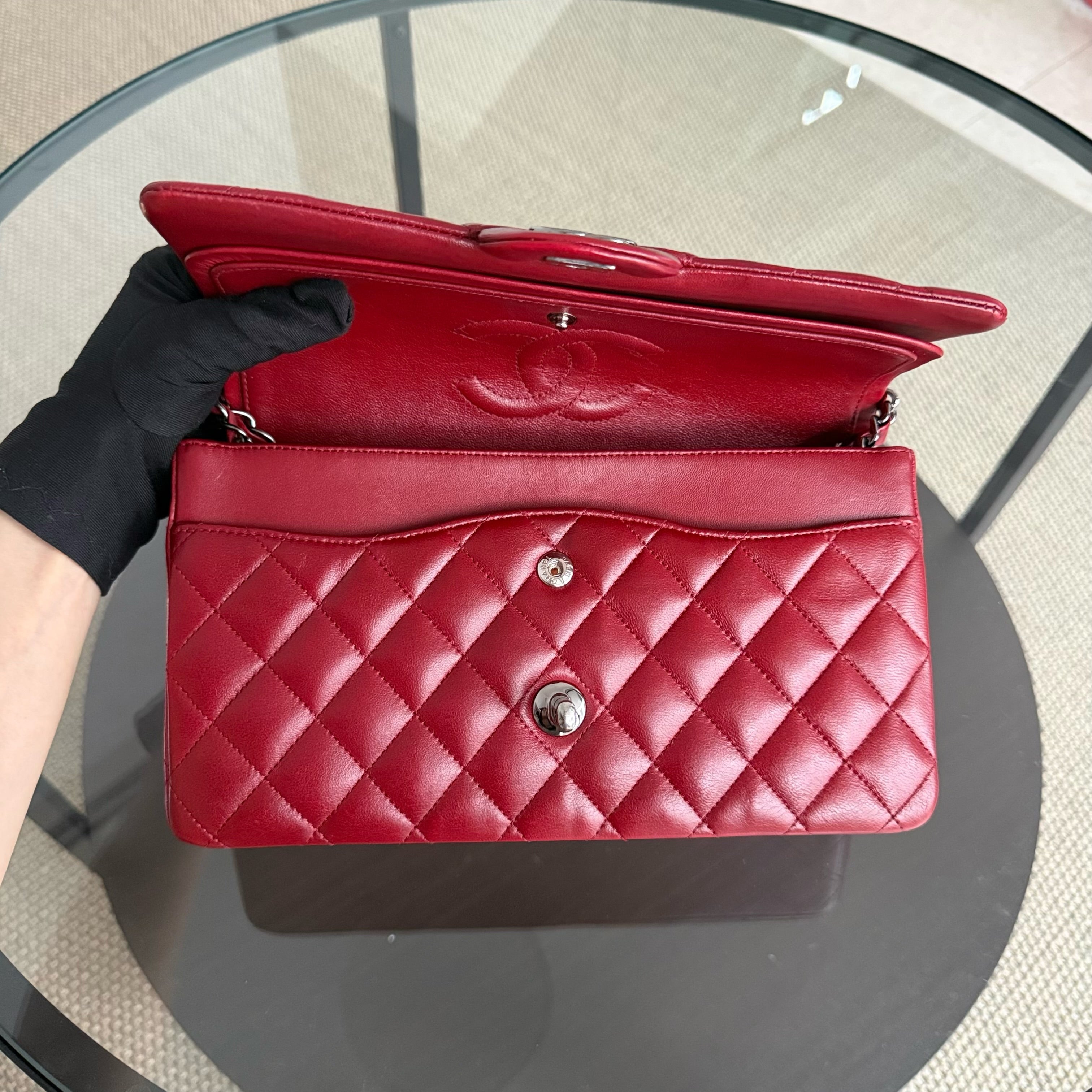 Chanel Classic Flap Medium - 25CM Quilted Lambskin Burgundy Dark Red Silver Hardware Series 18