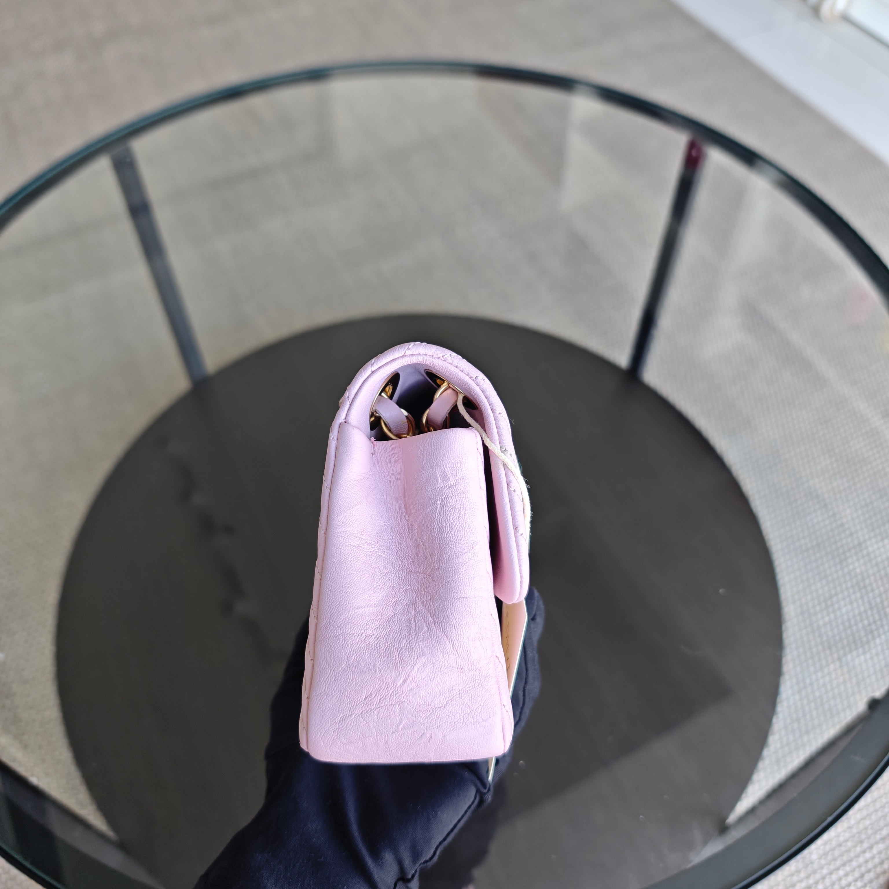 Chanel Seasonal Flap - Chevron Surpique CC Herringbone Medallion Flap Light pink Gold Hardware Series 22