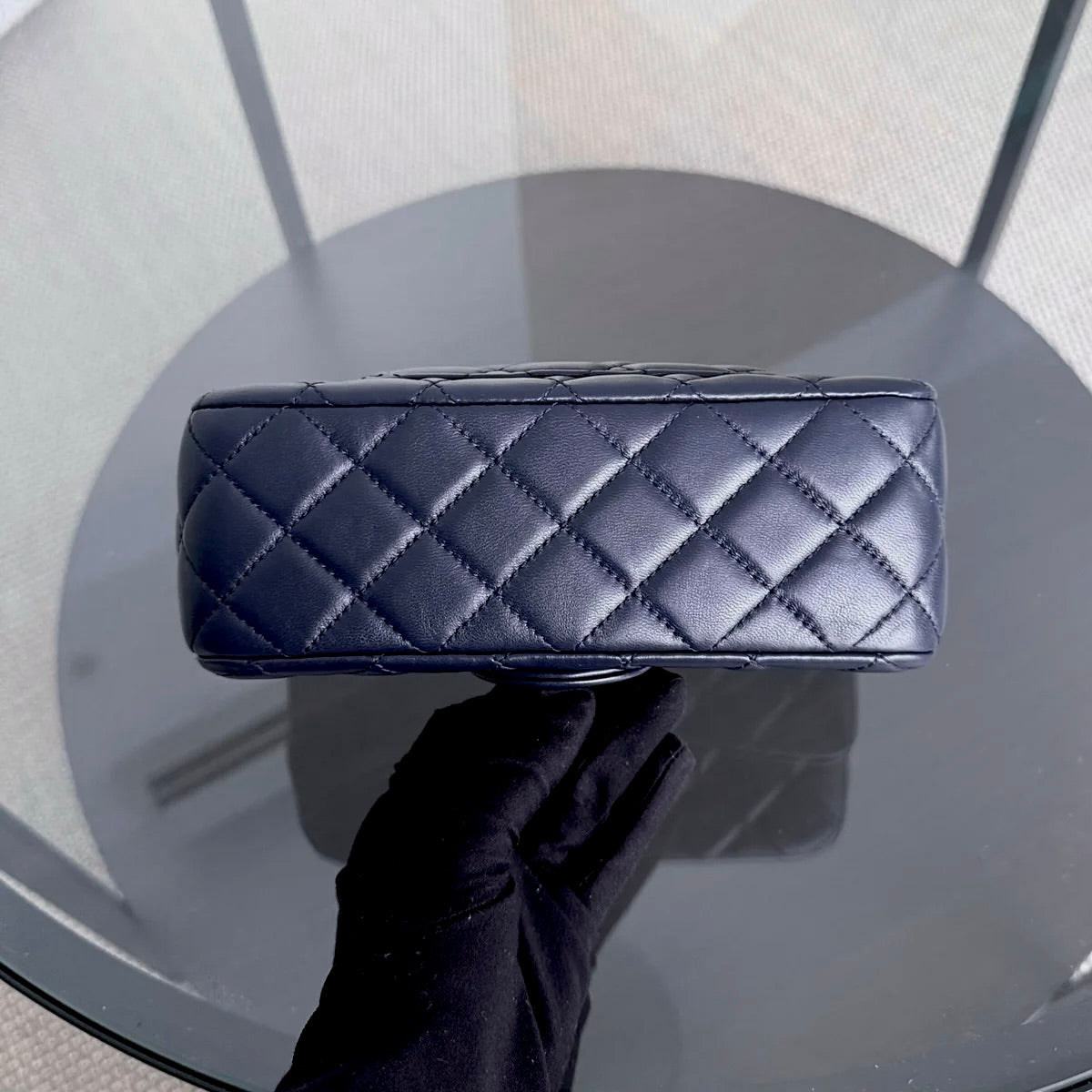 Chanel Classic Flap Mini - 20CM Rectangle Pearl Crush Quilted Lambskin Dark Blue Gold Hardware Series 30