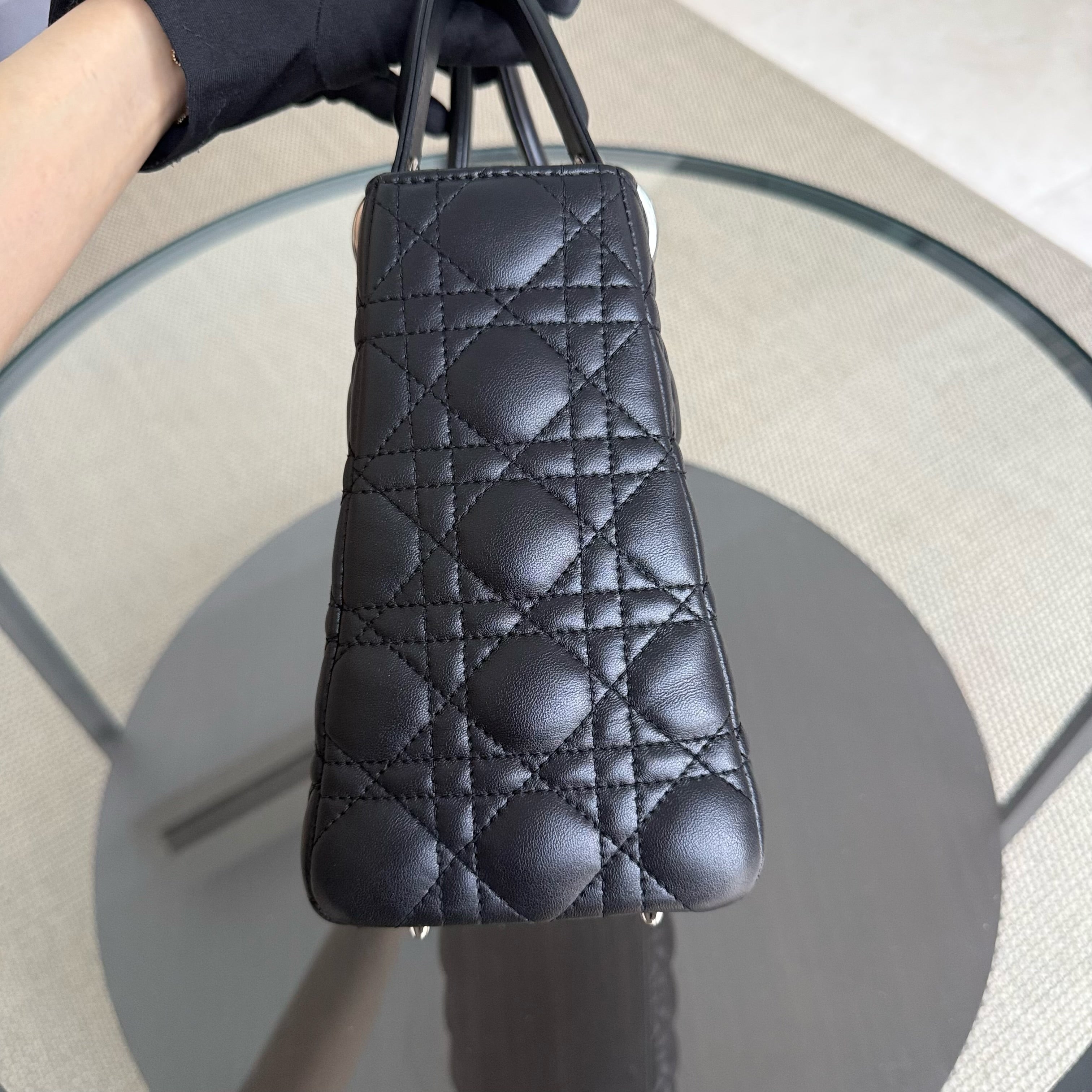 Dior Lady Medium - Cannage Lambskin Black Silver Hardware