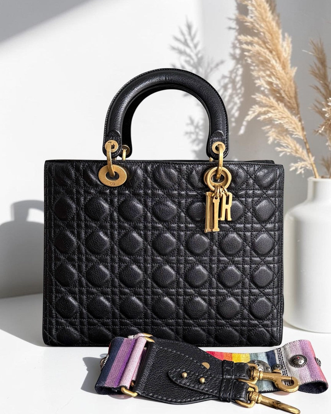 Dior Lady Large Flap - Calfskin Cannage Black Gold Hardware