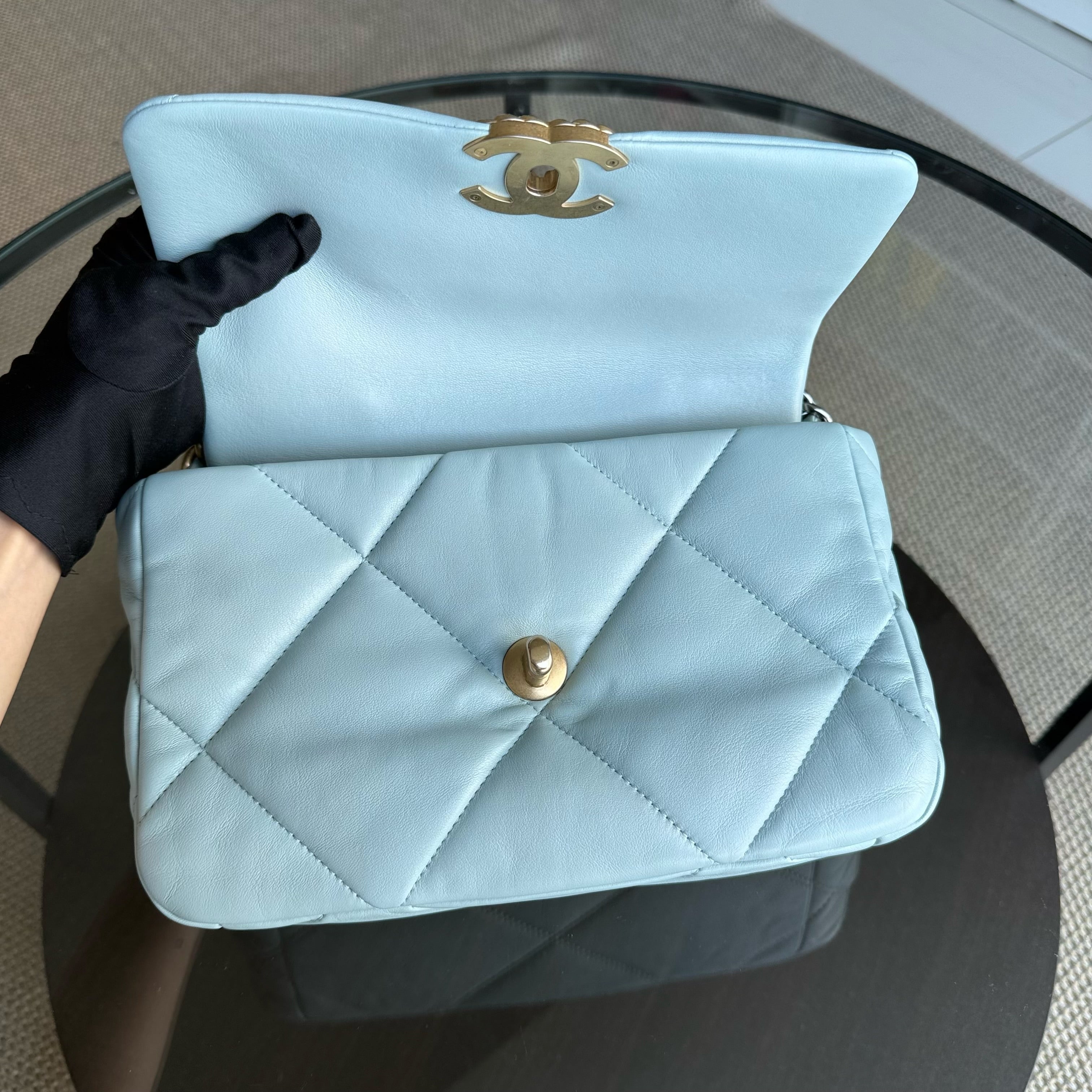 Chanel C19 Small 19 Bag Quilted Goatskin Light Blue Two-Tone Hardware Microchip