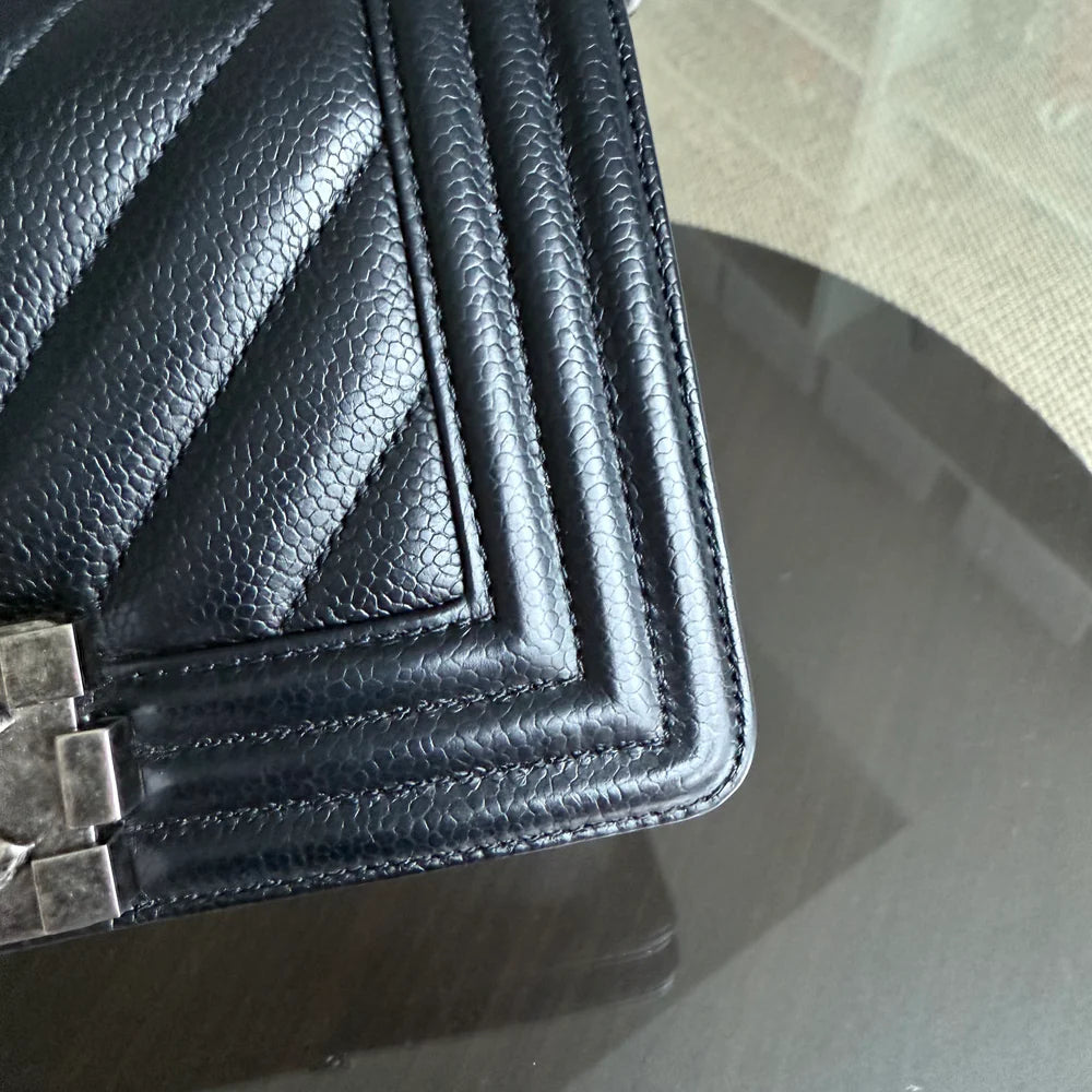 Chanel Boy Small - Caviar 20CM Chevron Grained Calfskin Black Leboy Ruthenium Sliver Hardware Series 28