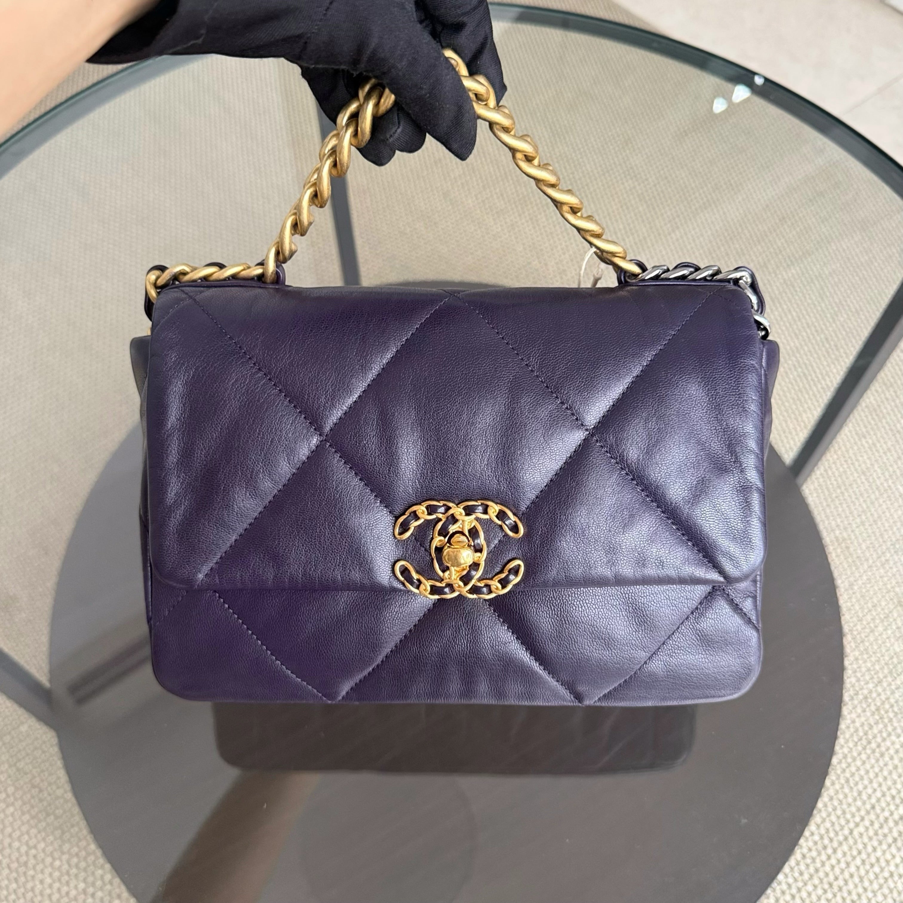 Chanel 19Bag C19 Small - Quilted Goatskin Dark Purple Gold Two-tone Hardware Series 30