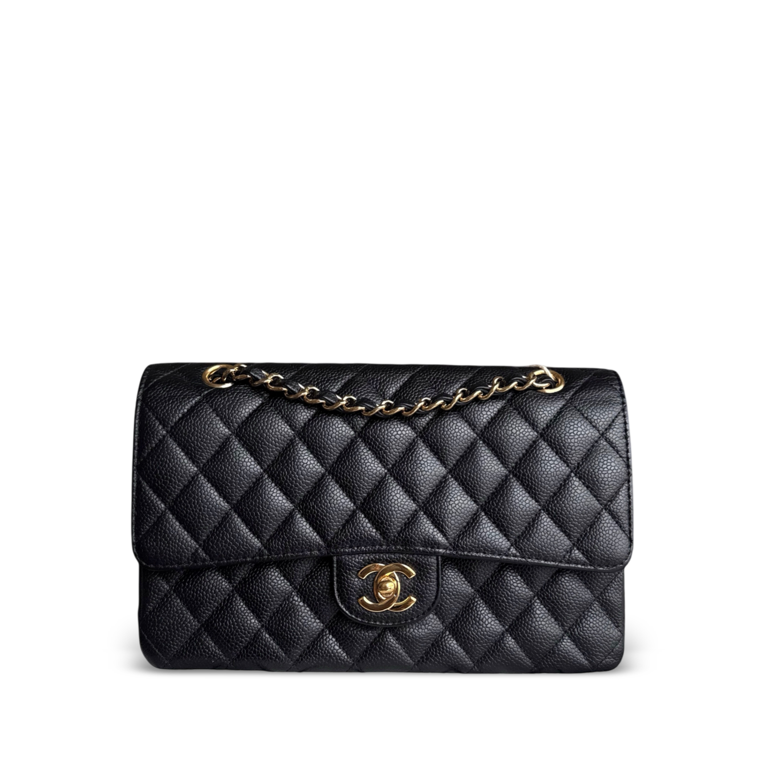 Chanel Classic Flap Medium - Caviar 25CM Quilted Double Flap Black Gold Hardware Series 12