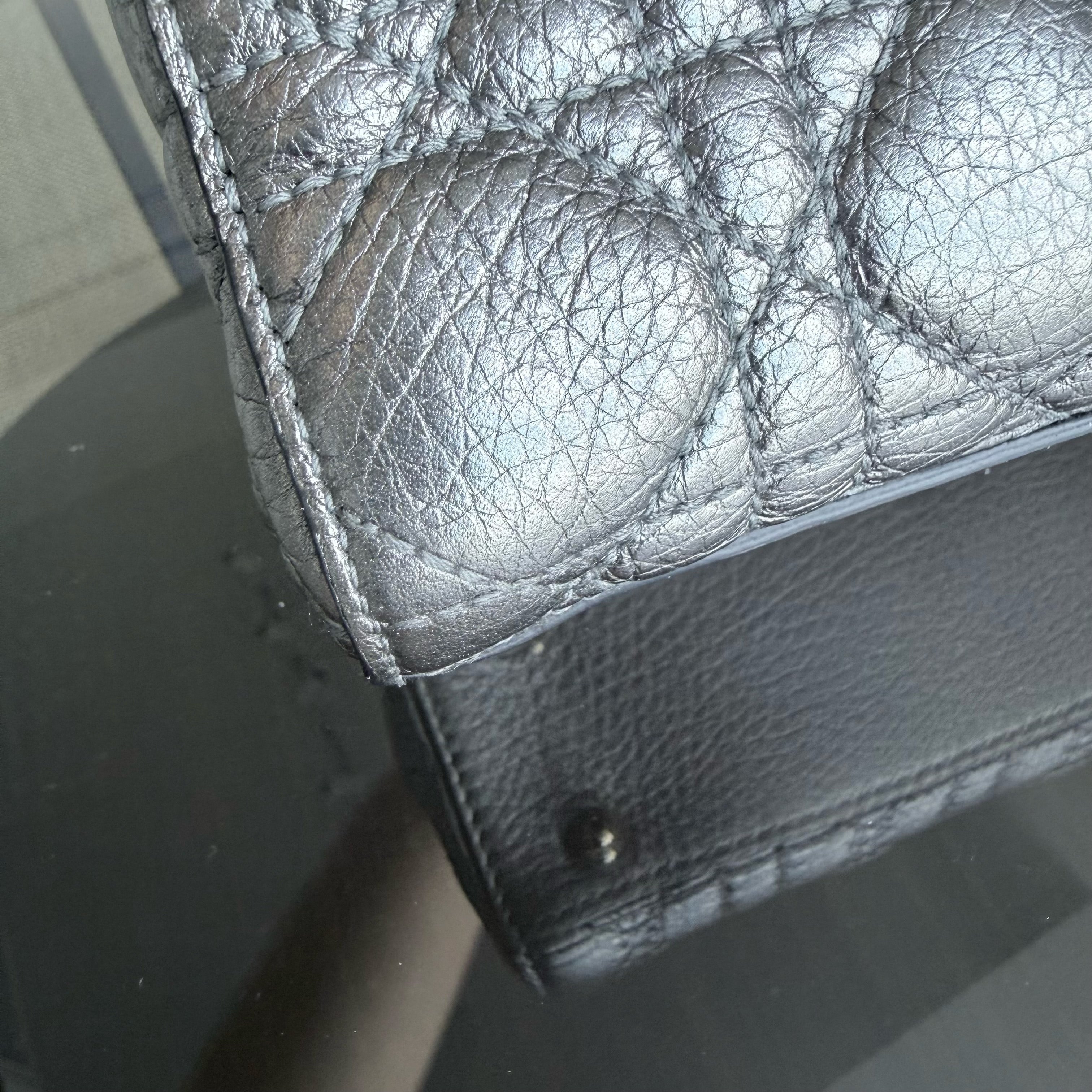 Dior Lady Small - Cannage Gray Calfskin Gold Hardware