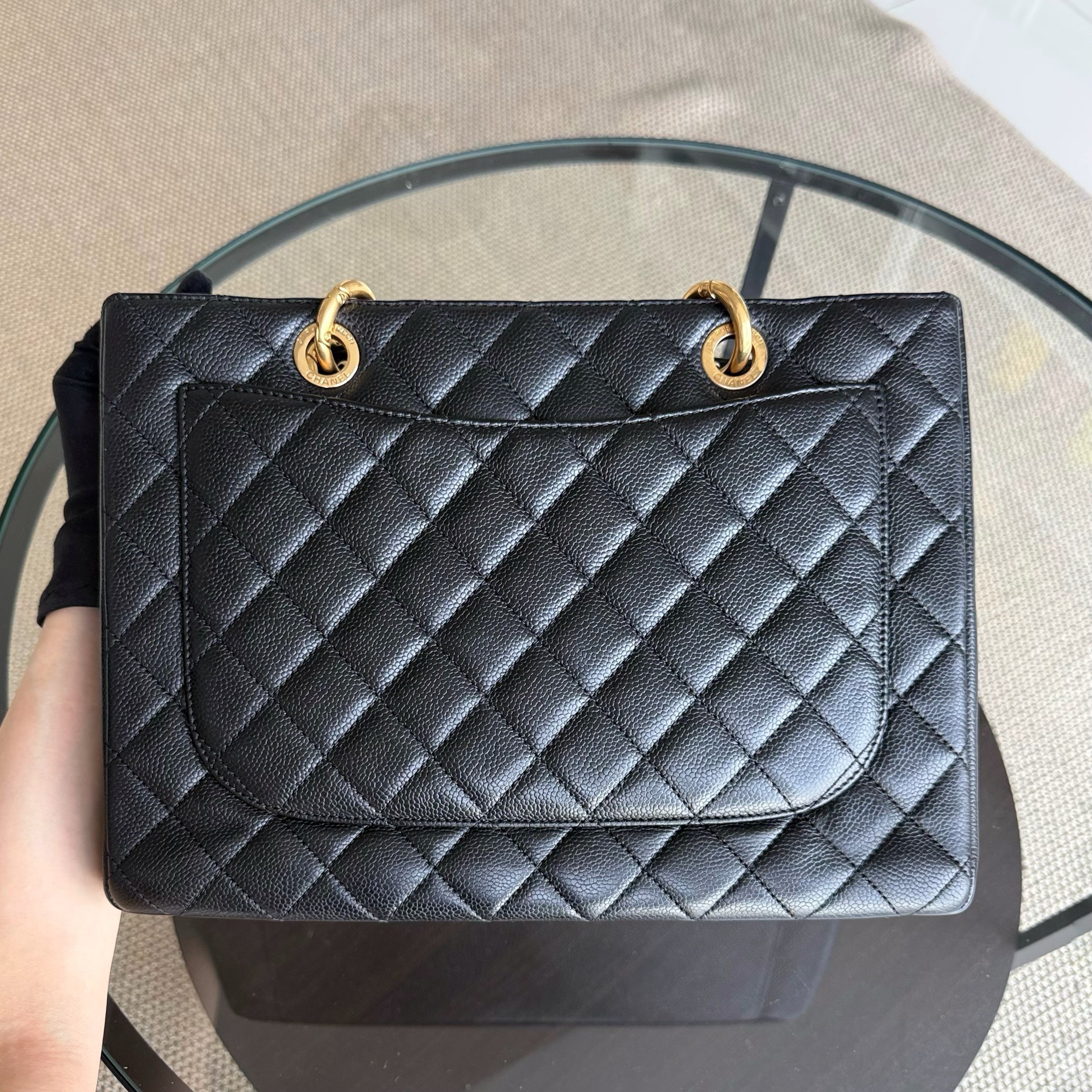 Chanel GST Grand Shopping Tote - Caviar Quilted Grained Calfskin Black Gold Hardware