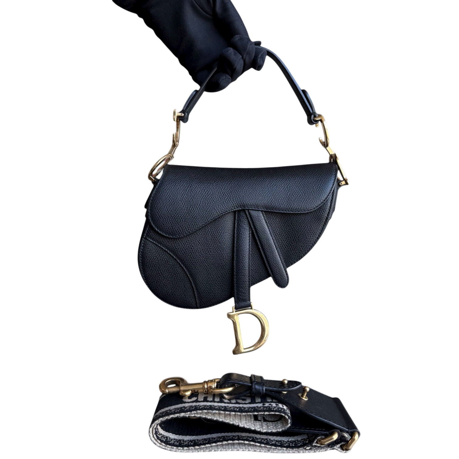 *With Strap, Caviar* Dior Saddle Small 21CM Caviar Black GHW