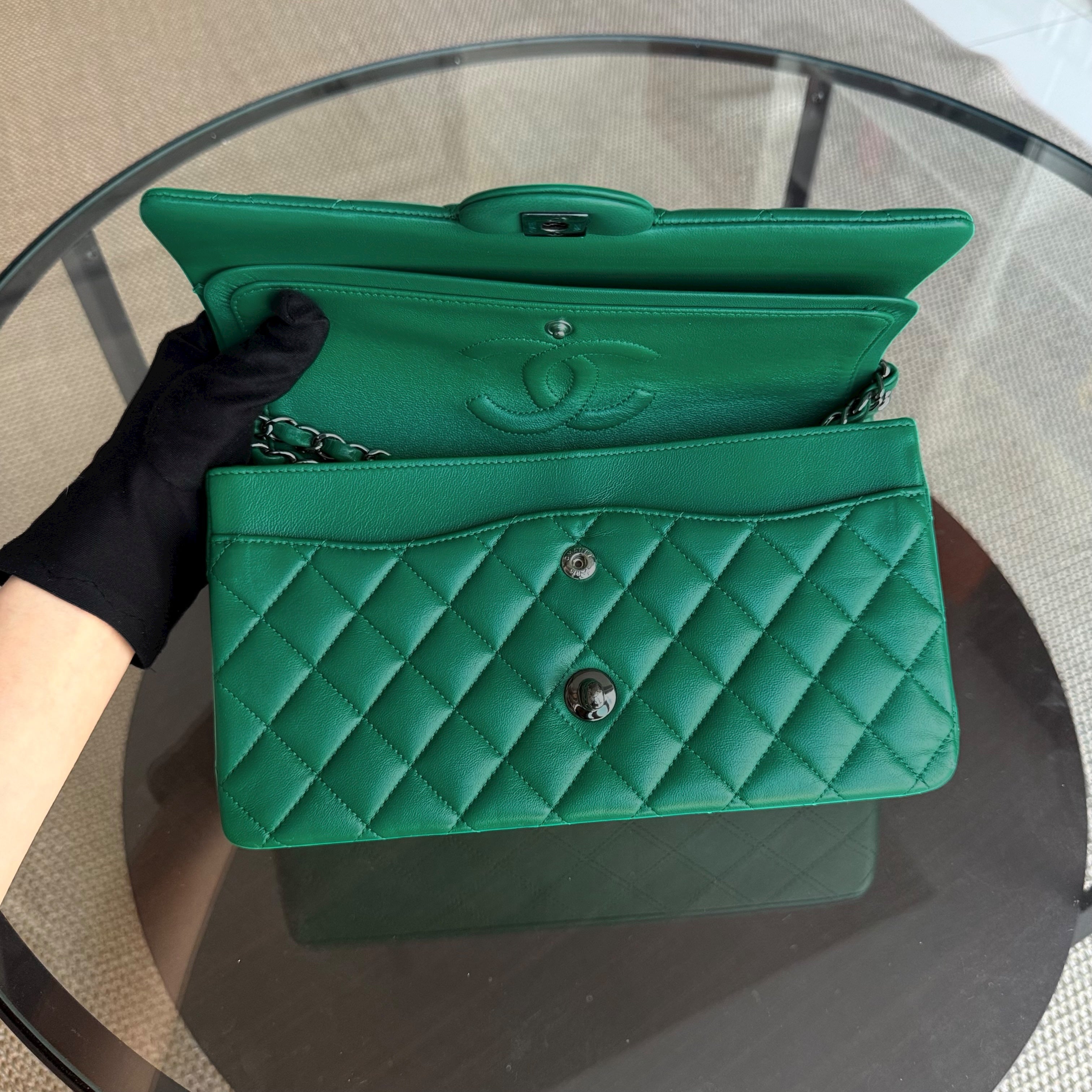 Chanel Classic Flap Medium - 25CM Quilted Lambskin Dark Green Silver Hardware Series 23