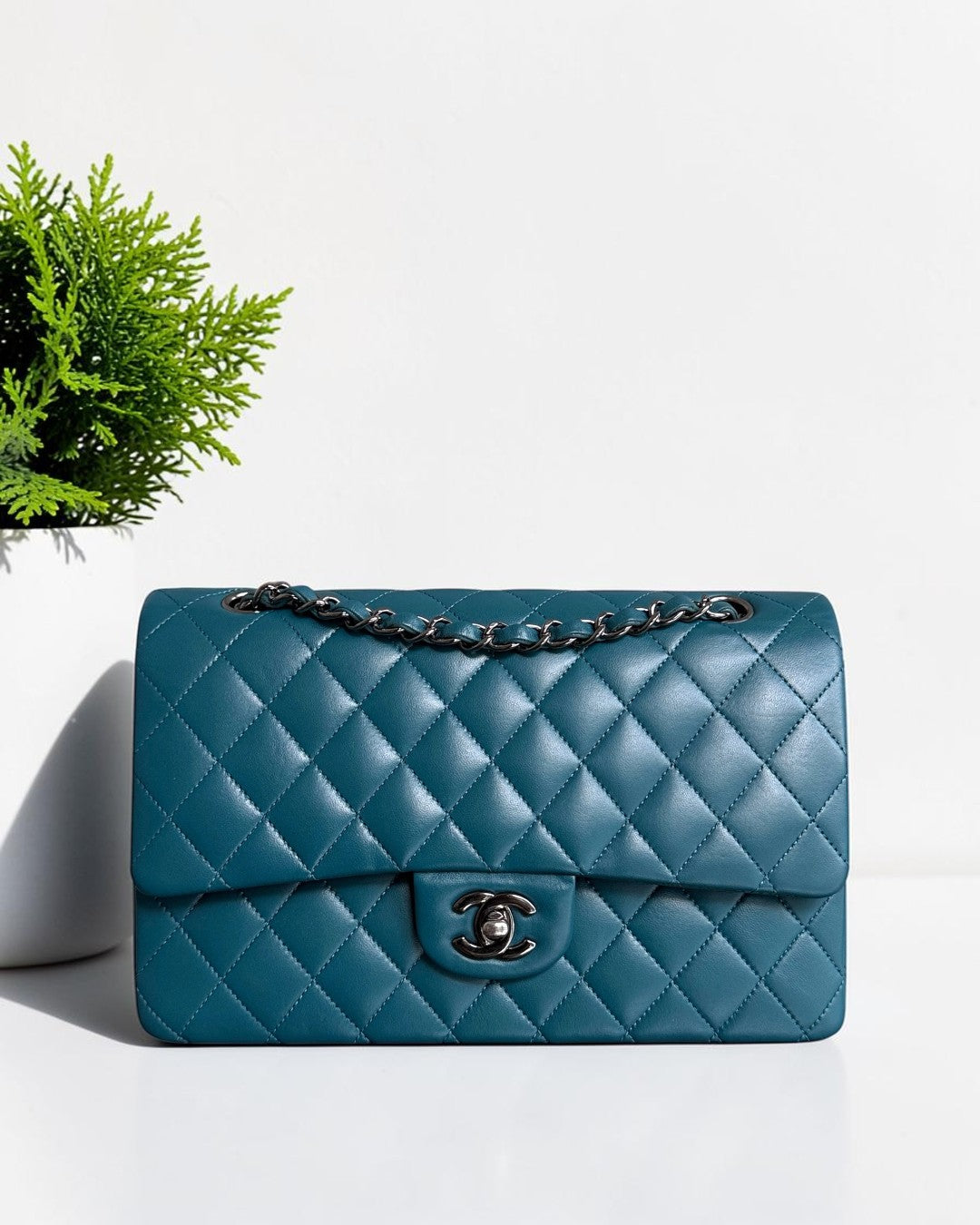 Chanel Classic Flap Medium - 25CM Lambskin Quilted Turquoise Dark Silver Hardware Series 15