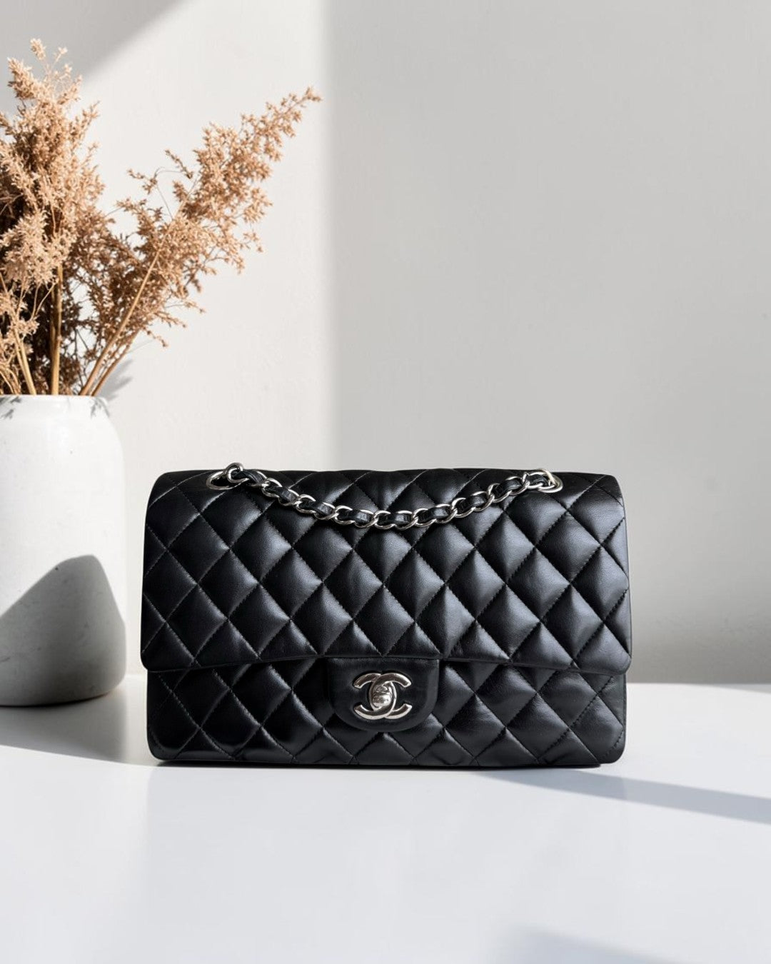 Chanel Classic Flap Medium - 25CM Quilted Lambskin Black Silver Hardware Series 12
