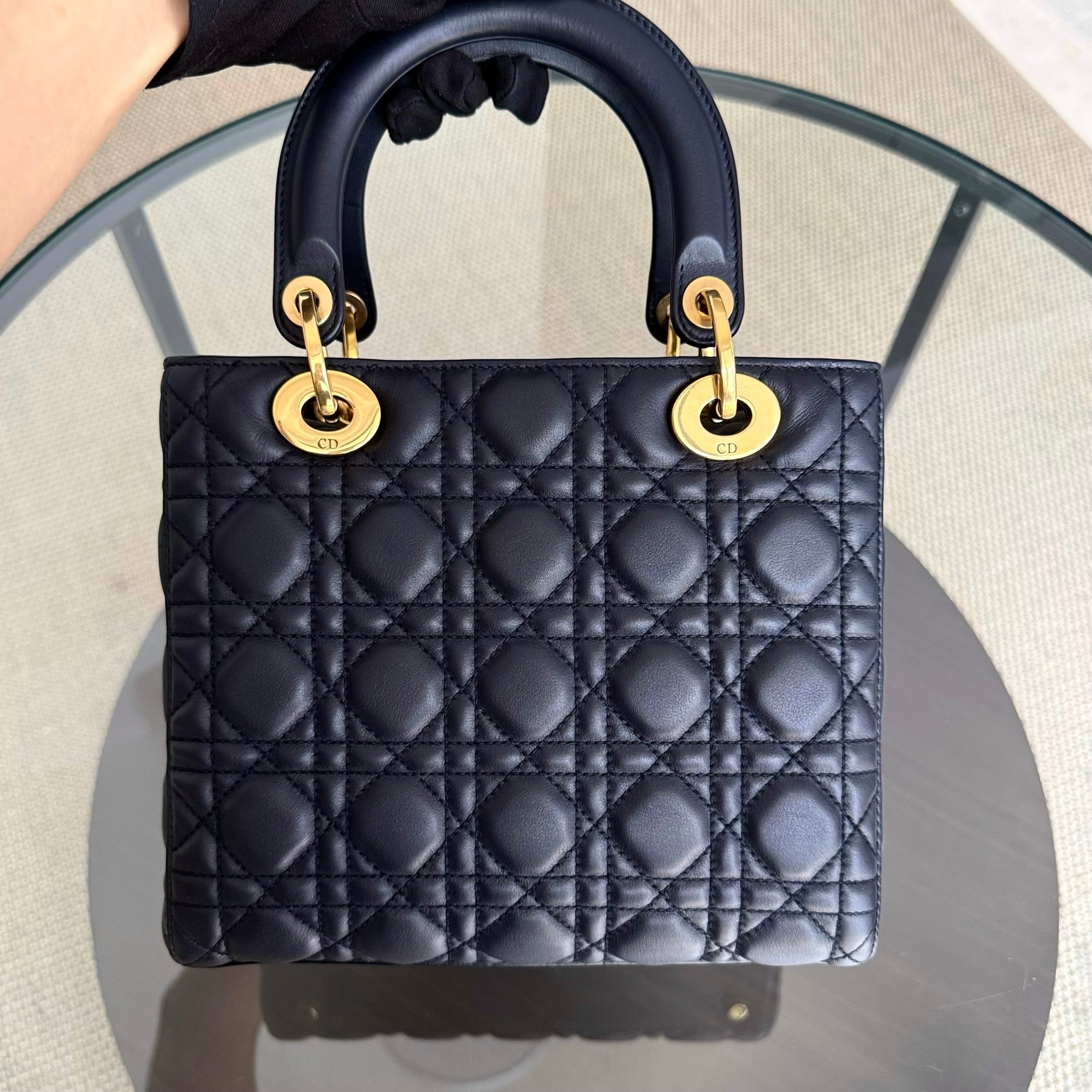 Dior Lady Medium Flap - Cannage Calfskin Midnight Blue Gold Hardware