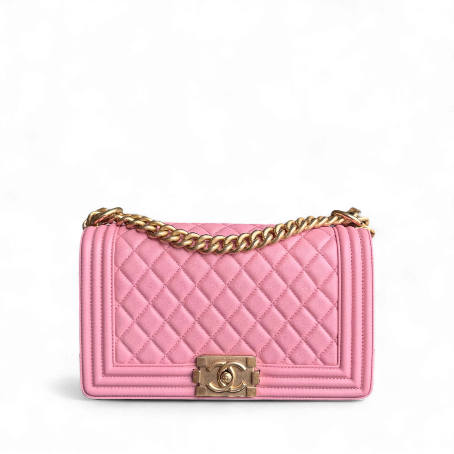 Chanel Boy Medium - 25CM Quilted Calfskin Pink Gold Hardware Series 27