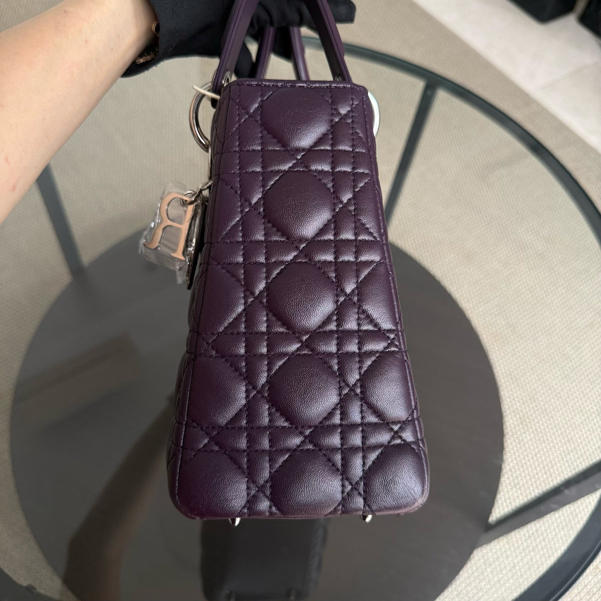 Dior Lady Medium - Cannage Lambskin Dark Maroon Silver Hardware