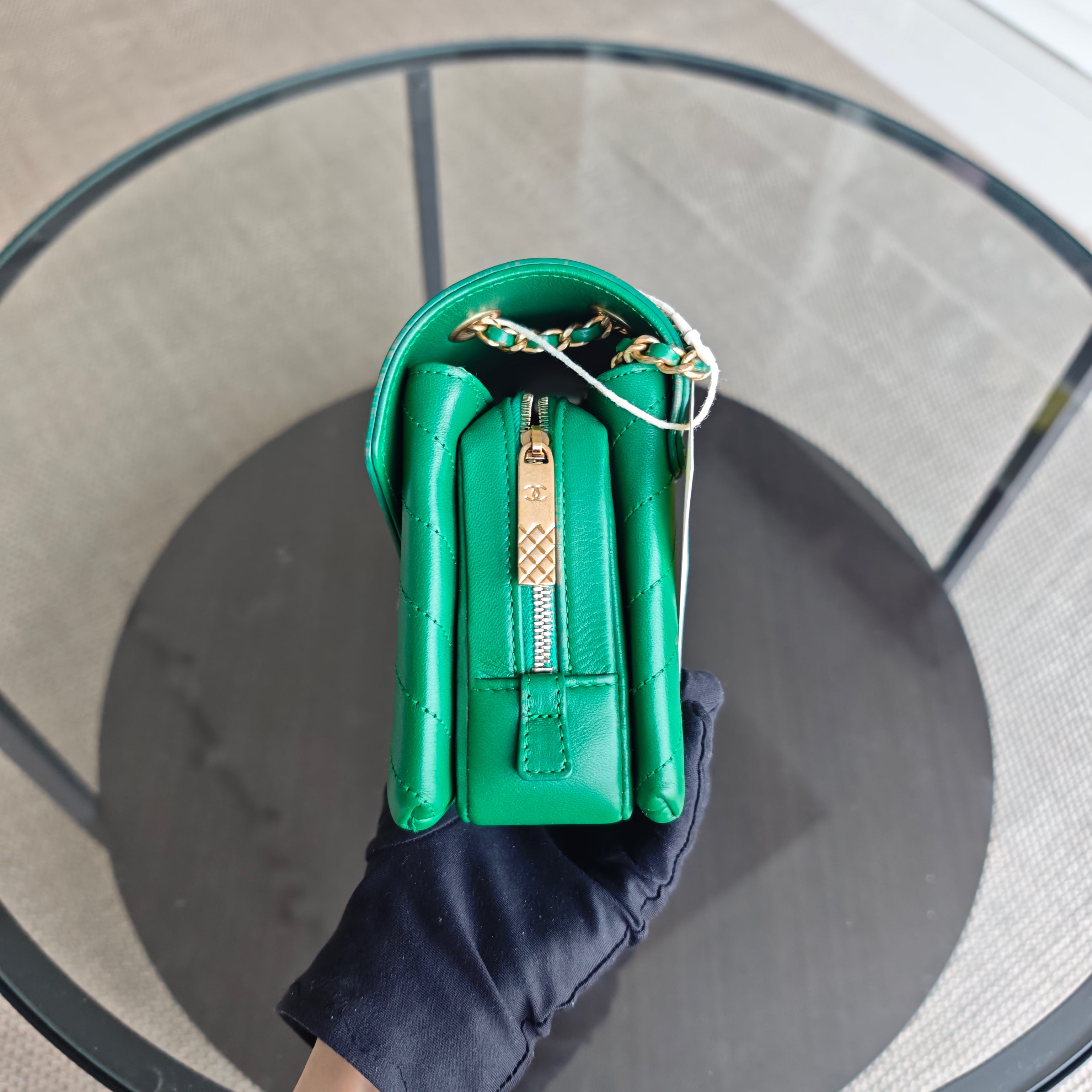 Chanel Coco Chevron Bag - Calfskin Green Gold Hardware Series 25