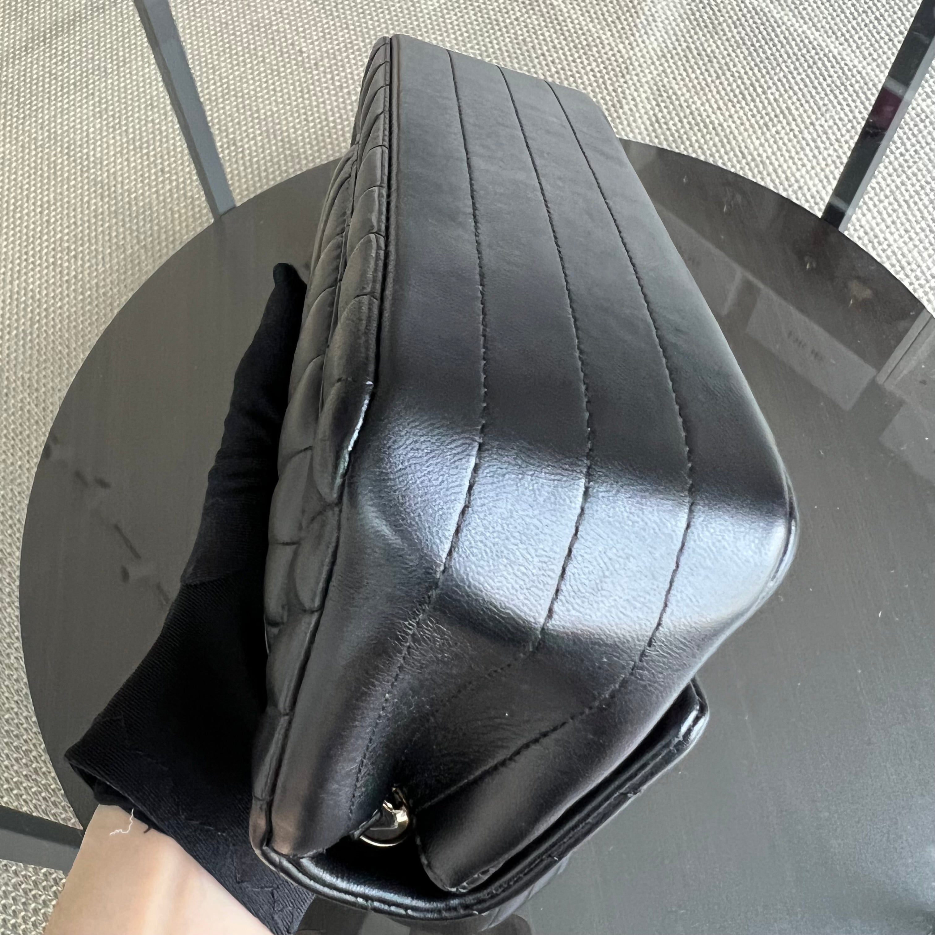 *Full Set, Receipt* Mini Rectangular Double Flap 20CM Chevron Lambskin Black GHW No 24