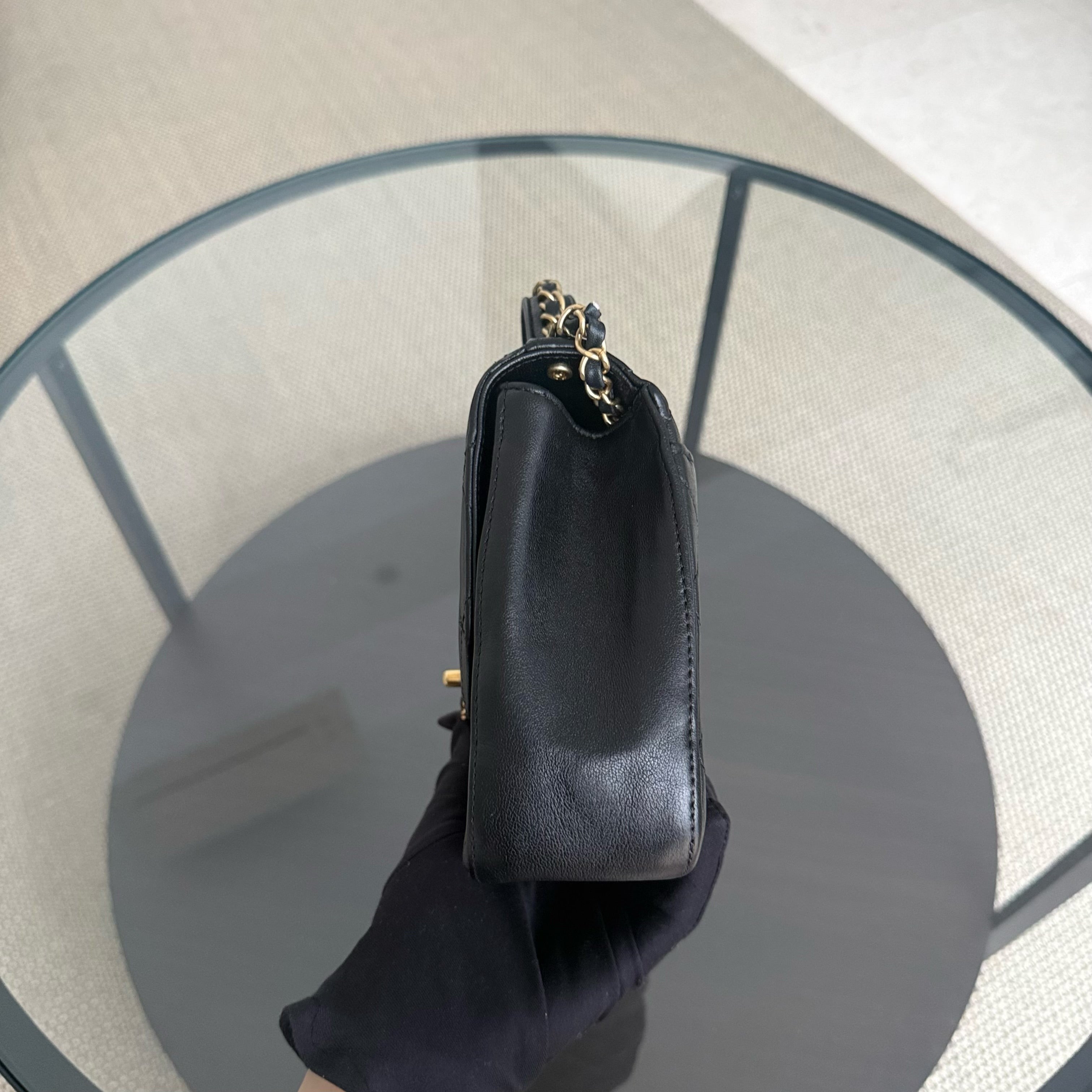 Chanel 19 Bag Flap - C19 With Top Handle Quilted Black Gold Hardware Series 28