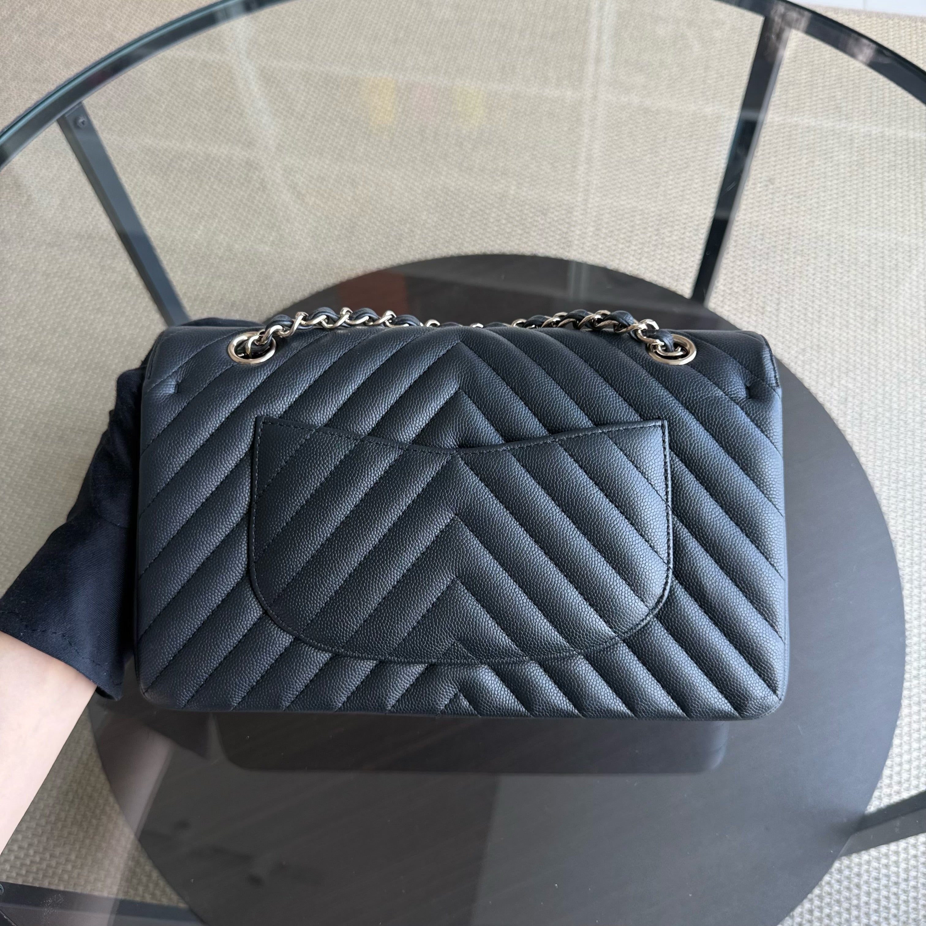 Chanel Classic Flap Medium - Caviar 25CM Chevron Grained Calfskin Black Gold Hardware Series 27