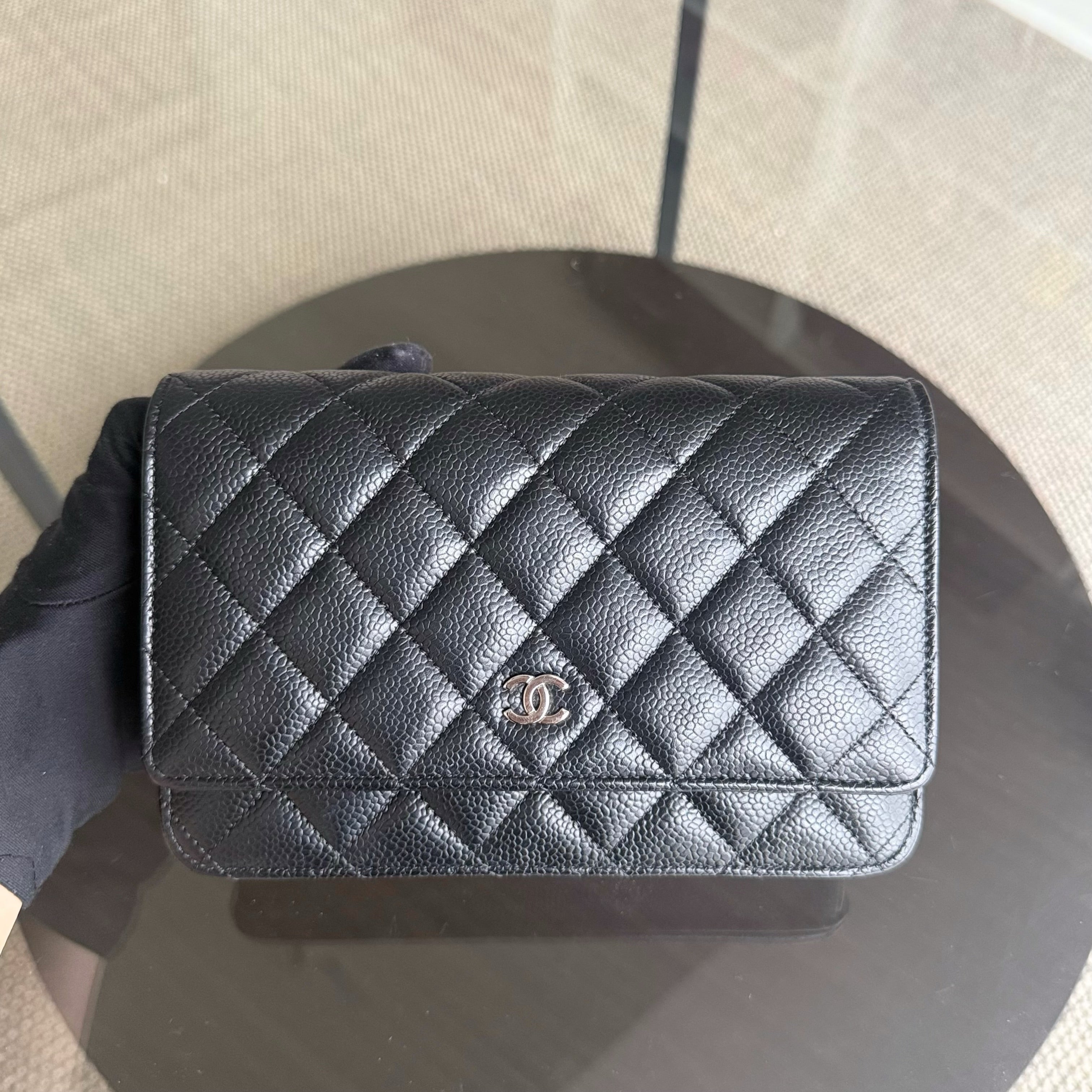 Chanel WOC - Bag Wallet On Chain Quilted Caviar Black Silver Hardware Microchip