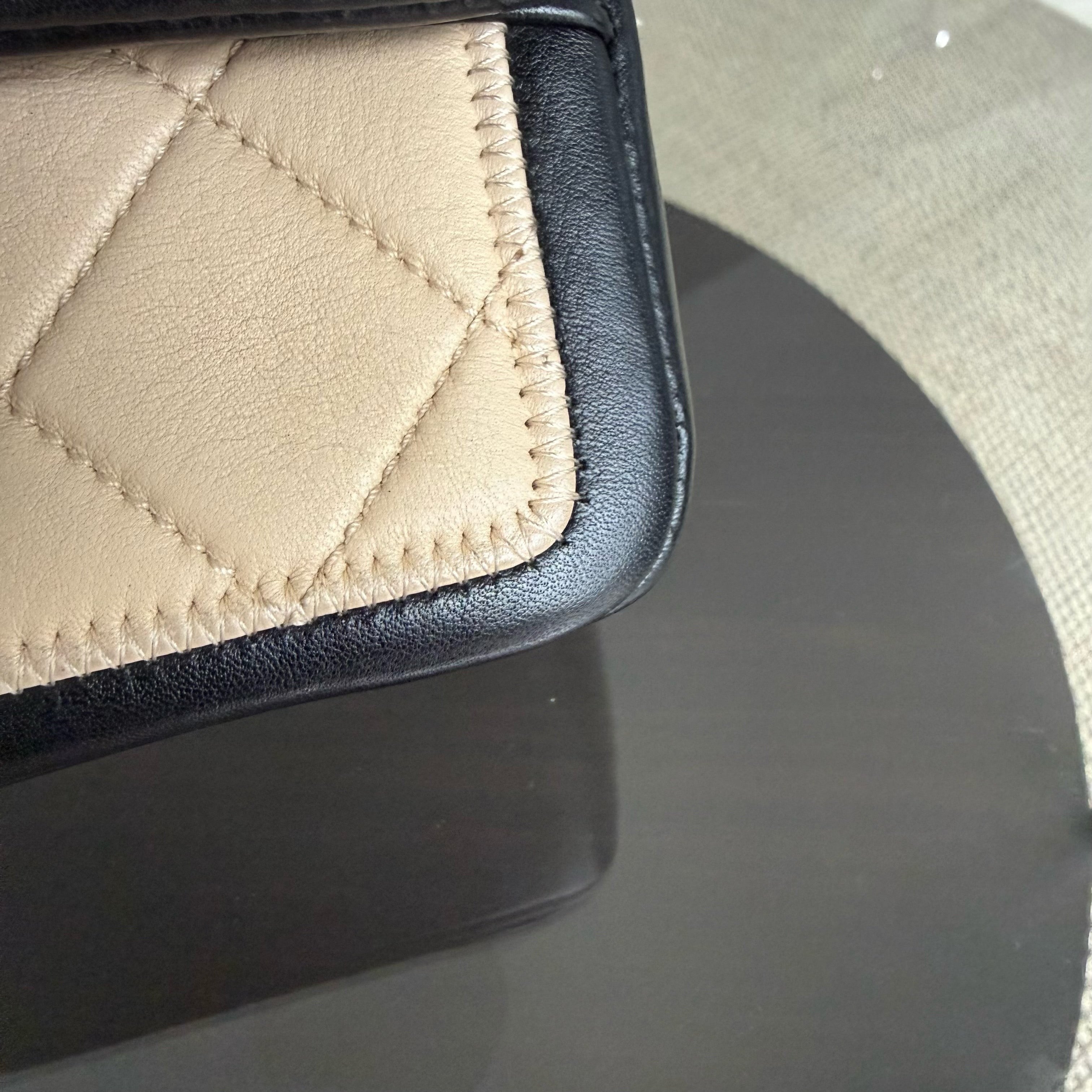 Chanel Seasonal Flap - 25CM Quilted Lambskin Bi-Color Beige Black Gold Hardware