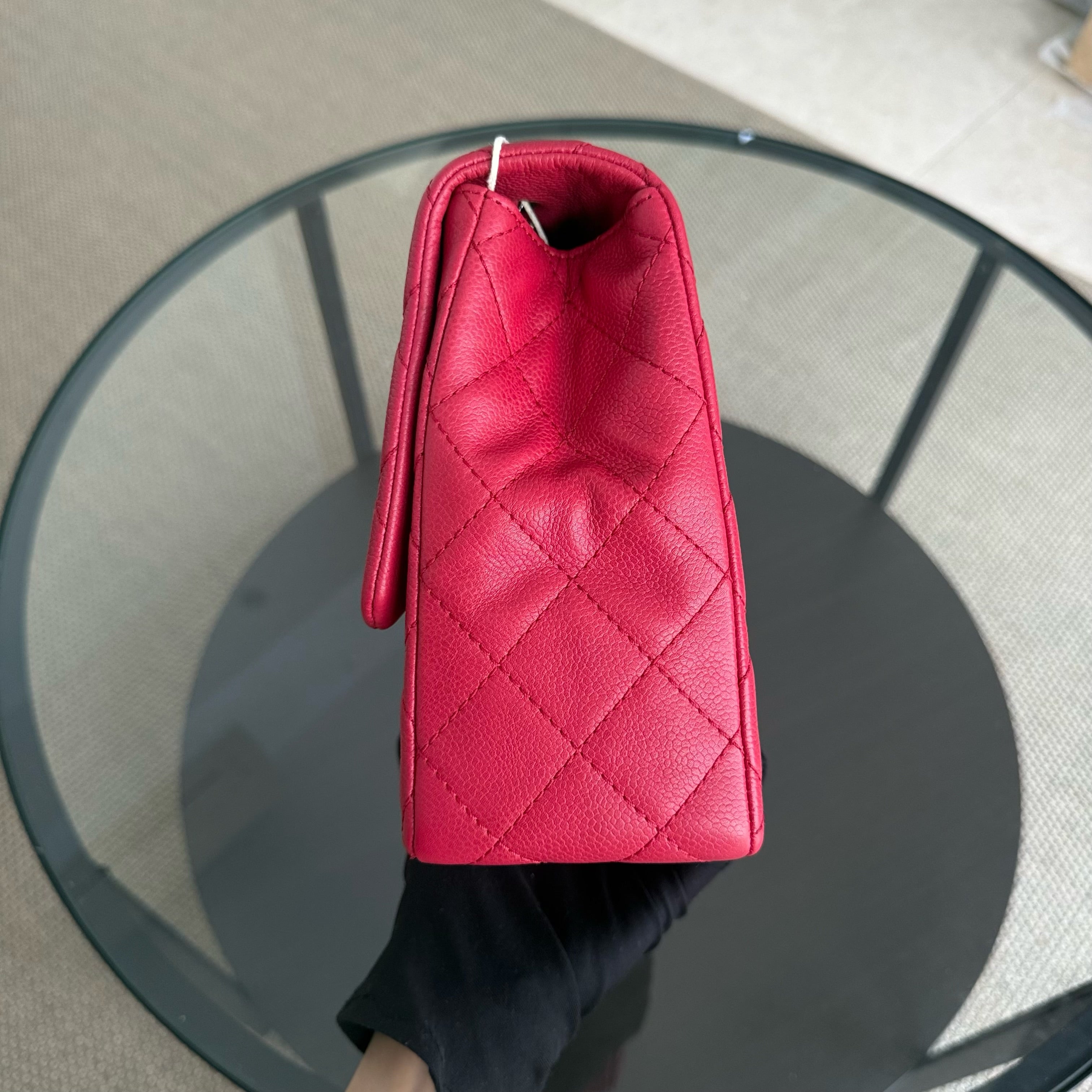 Chanel Classic Flap Jumbo - Caviar 30CM Single Flap Quilted Pink Red Silver Hardware Series 12