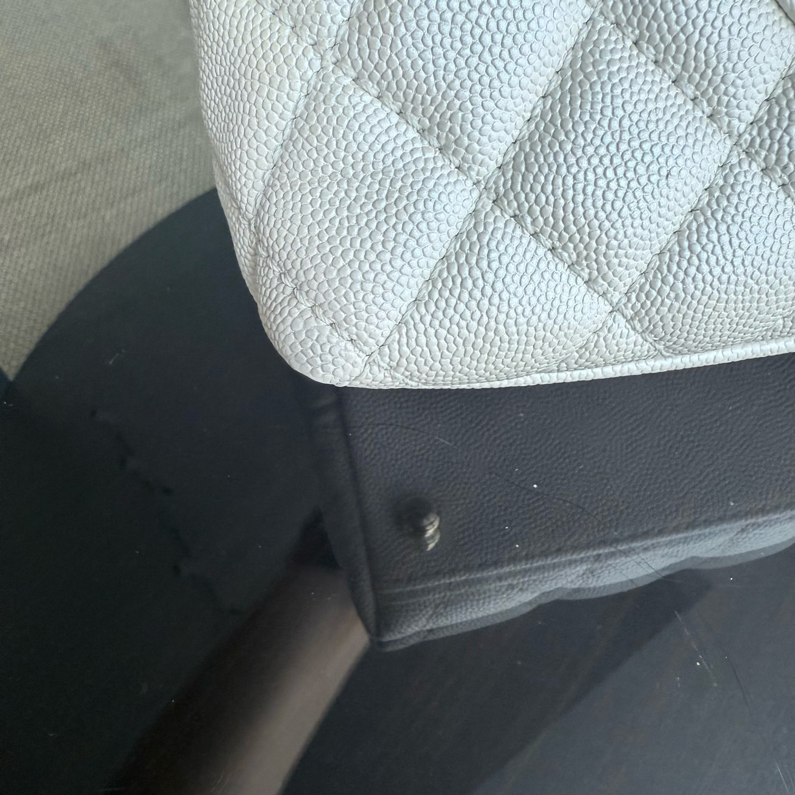 Chanel Coco Handle Medium - Caviar 29CM Quilted Irridescent Pearl White Gold Hardware Series 30