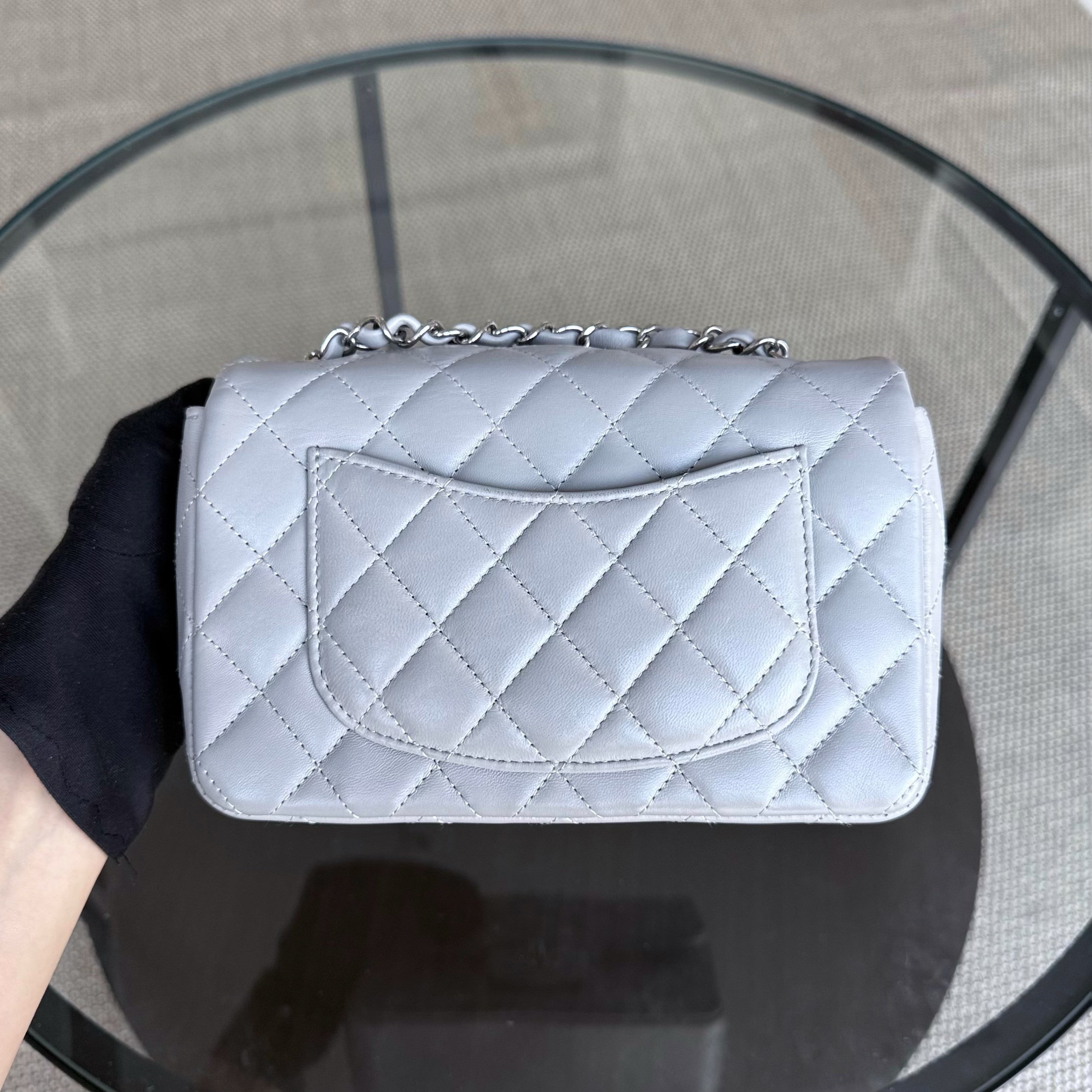 Chanel Lambskin Mini Rectangle Classic Flap - 20CM Quilted Gray Silver Hardware Microchip