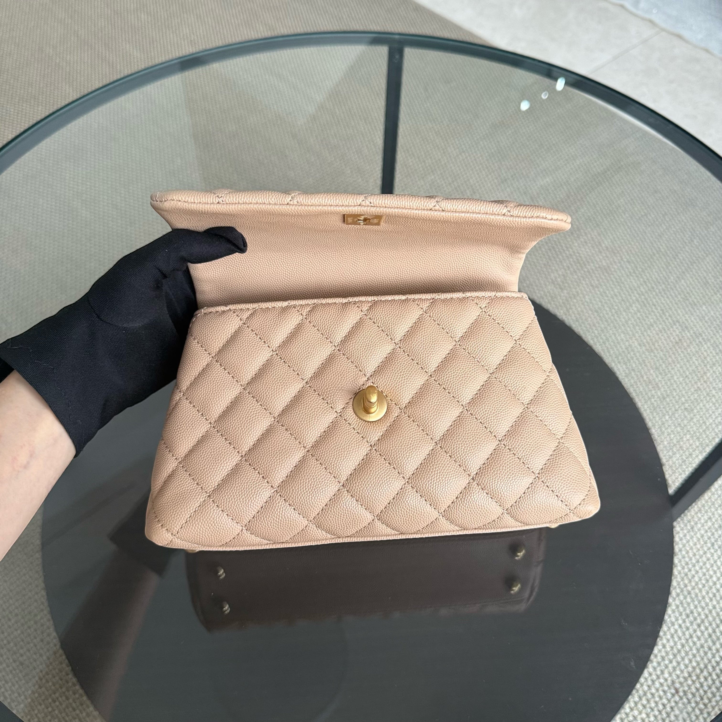 Chanel Coco Handle Small - Caviar Quilted Beige Lizard Handle Gold Hardware Series 24