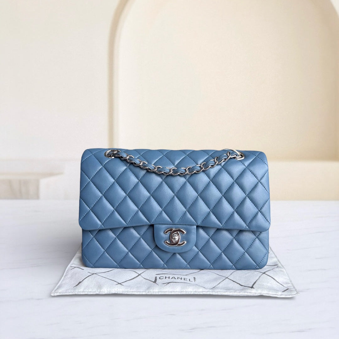 Chanel Classic Flap Medium - 25CM Quilted Lambskin Blue Silver Hardware Series 17