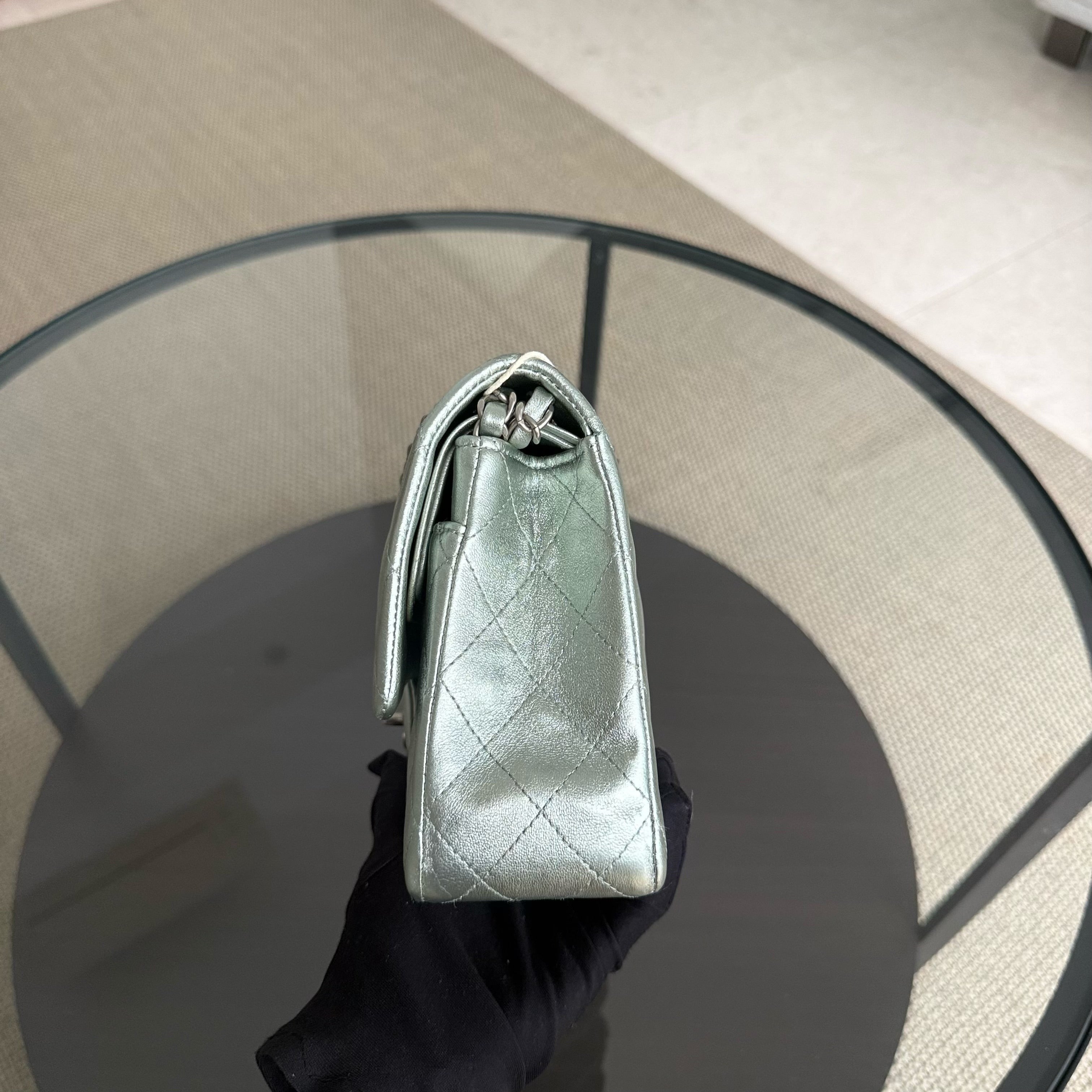 Chanel Classic Flap Medium - 25CM Quilted Lambskin Irridescent Light Green Silver Hardware Series 14