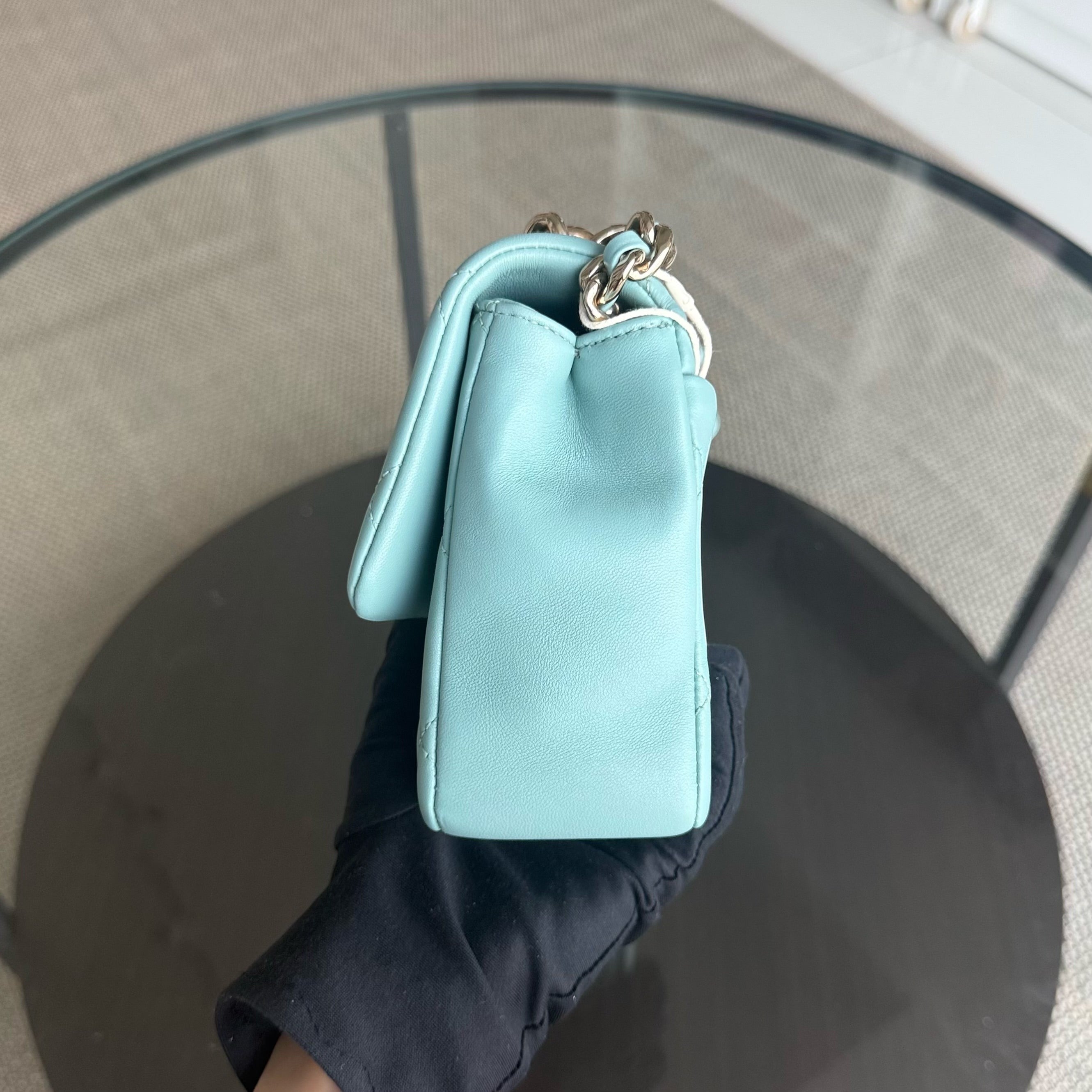 Chanel 2020 Elegant Resin Chain Seasonal Flap - Quilted Lambskin Tiffany Blue GHW No 29