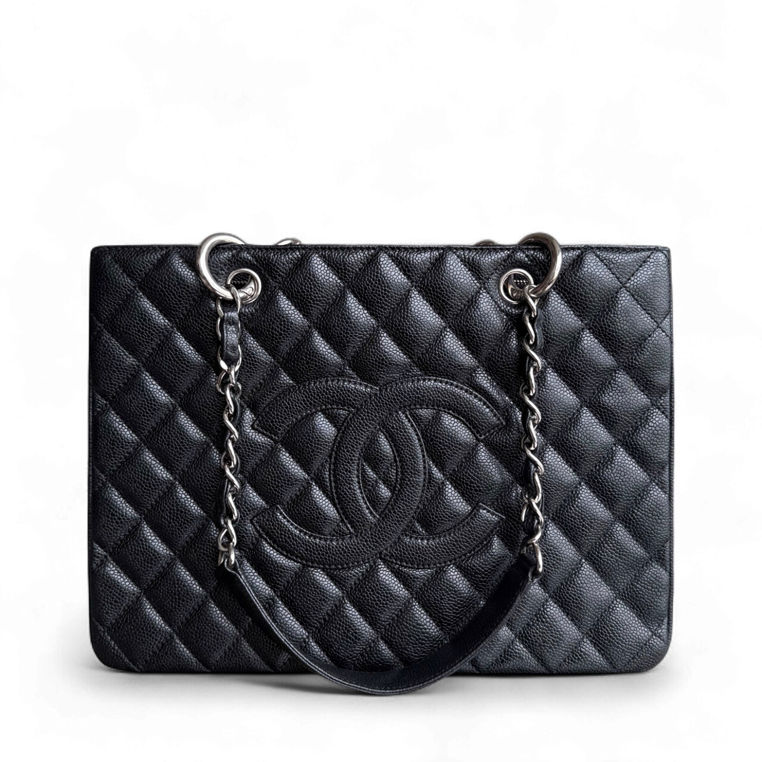Chanel GST Grand Shopping Tote - Caviar Quilted Grained Calfskin Black Silver Hardware 13