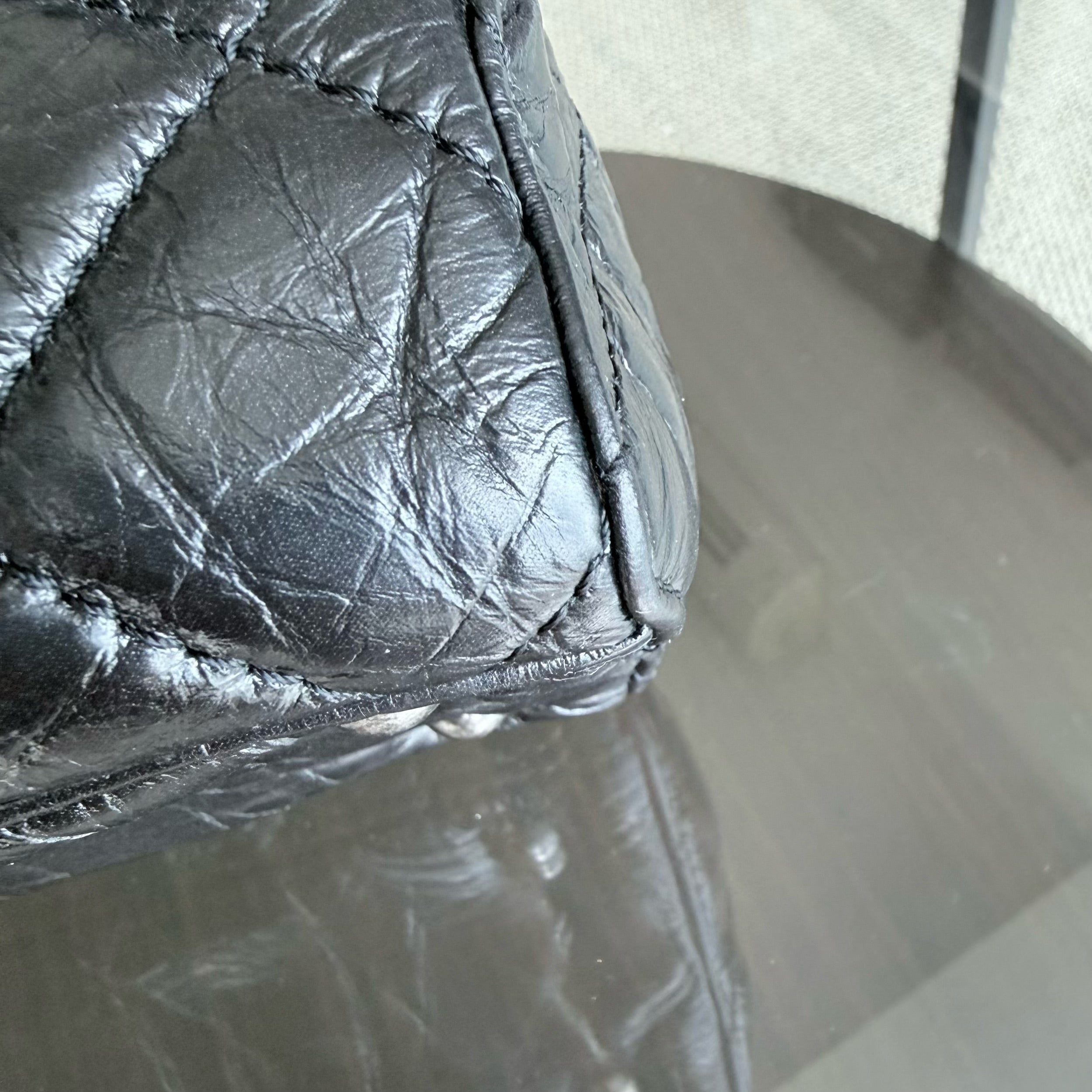 Chanel 2.55 Small Shopping Tote - Quilted Black Glazed Calfskin Silver Hardware Series 20