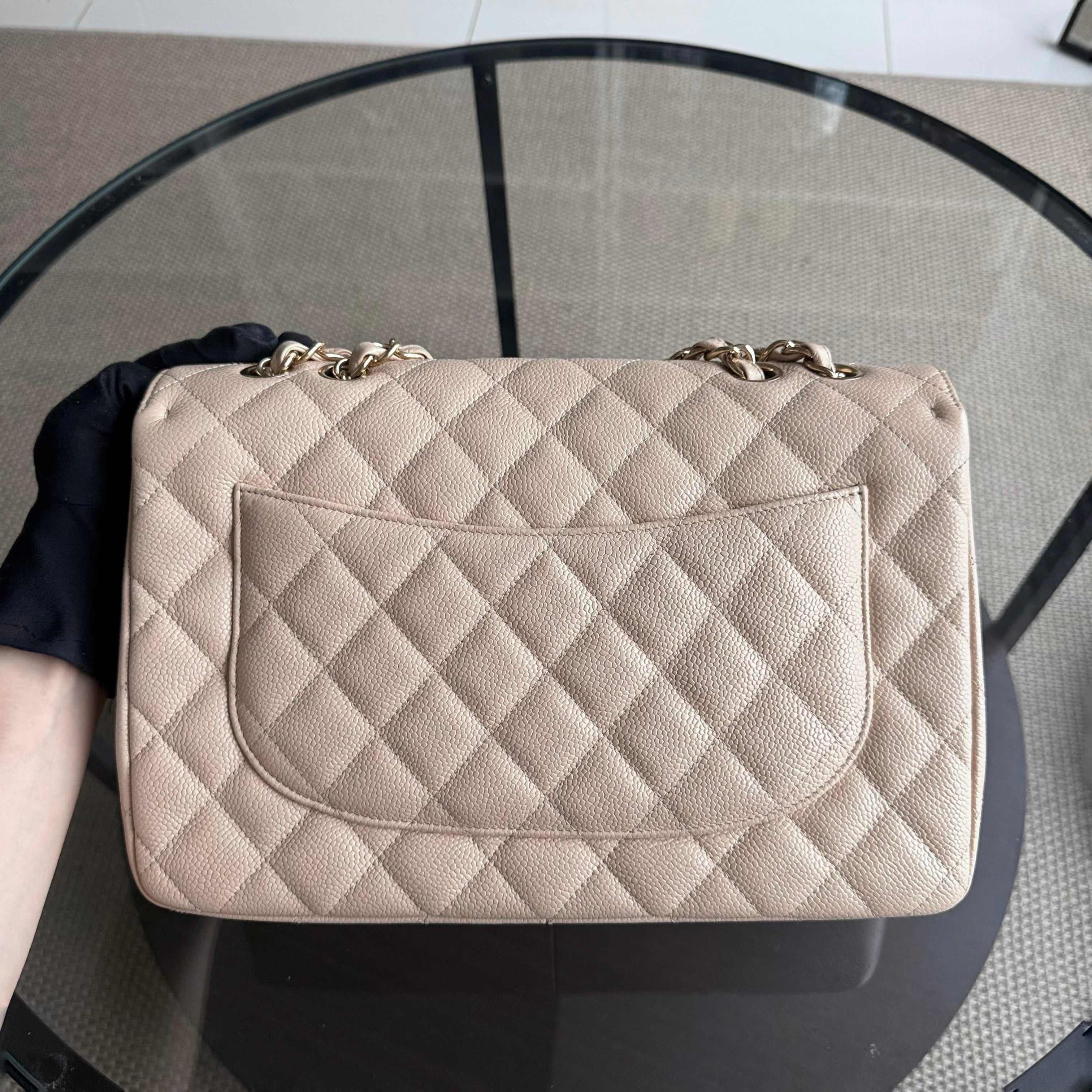 Chanel Classic Flap Jumbo - Caviar Quilted Grained Calfskin Light Beige Gold Hardware Series 13