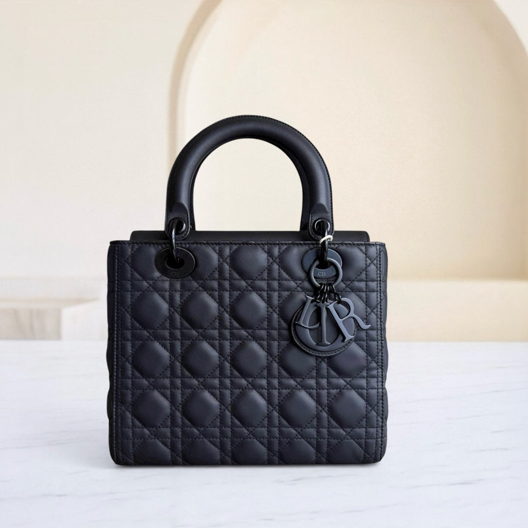 *Flap Open* Dior Lady Medium - Calfskin So Black Black Hardware NO STRAP