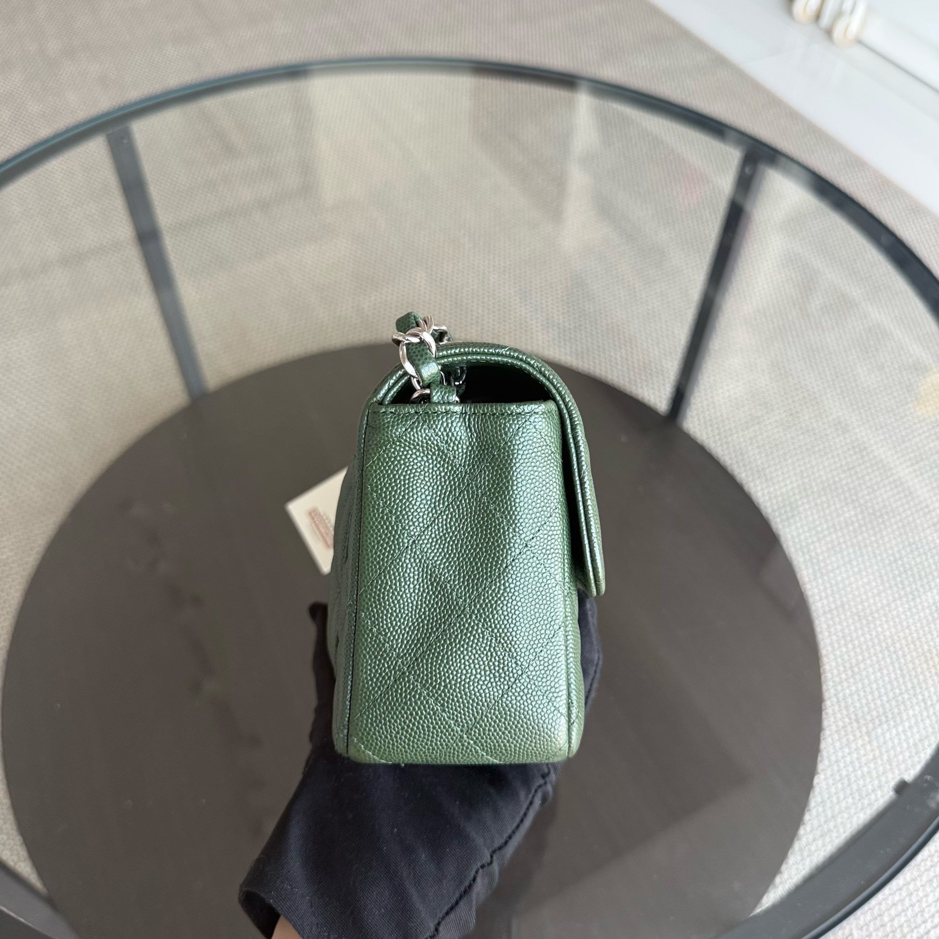 Chanel Caviar Mini Rectangle Classic Flap - 20CM Quilted Dark Green Silver Hardware Series 25