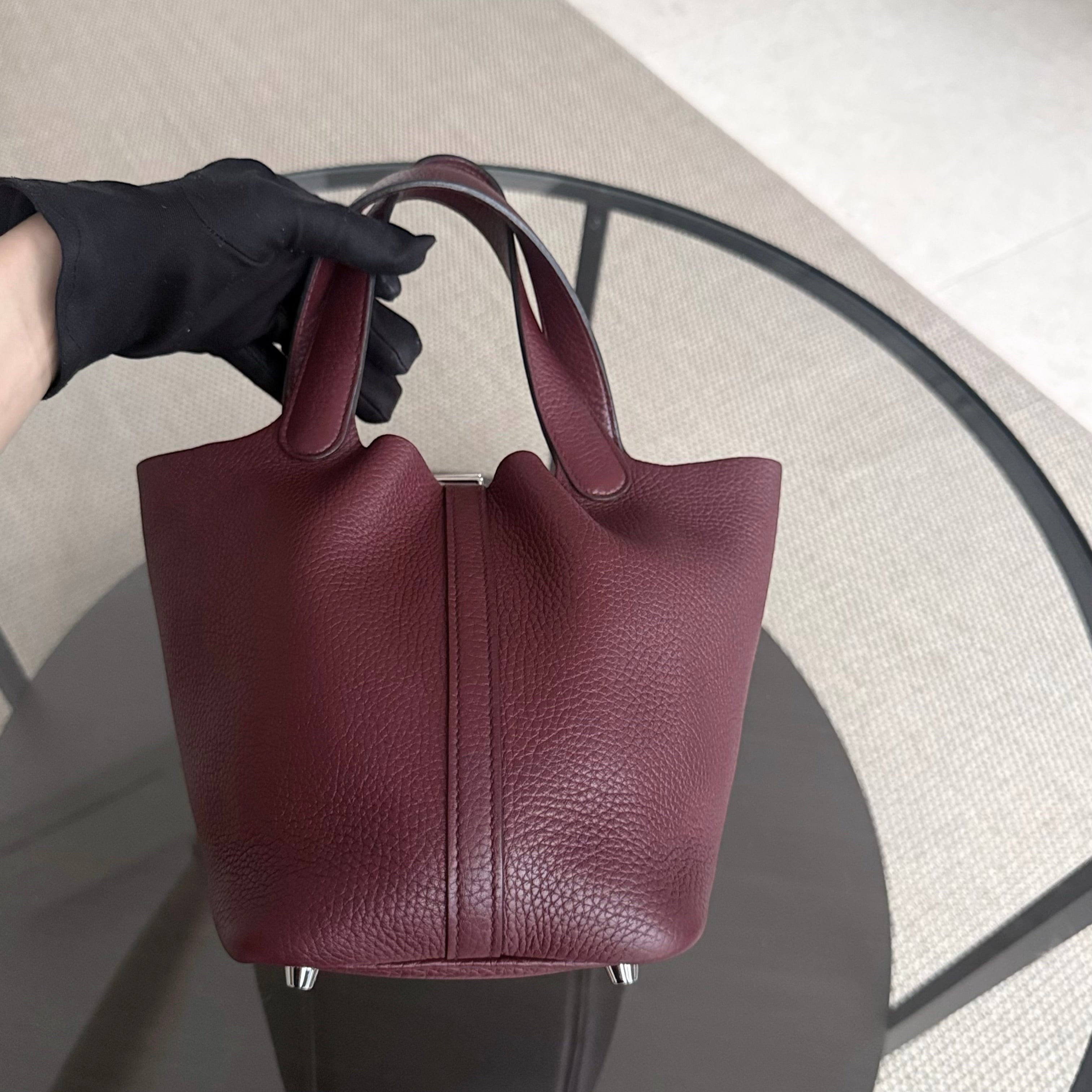 Hermes Picotin 18 - TC Clemence Leather Burgundy Silver Hardware