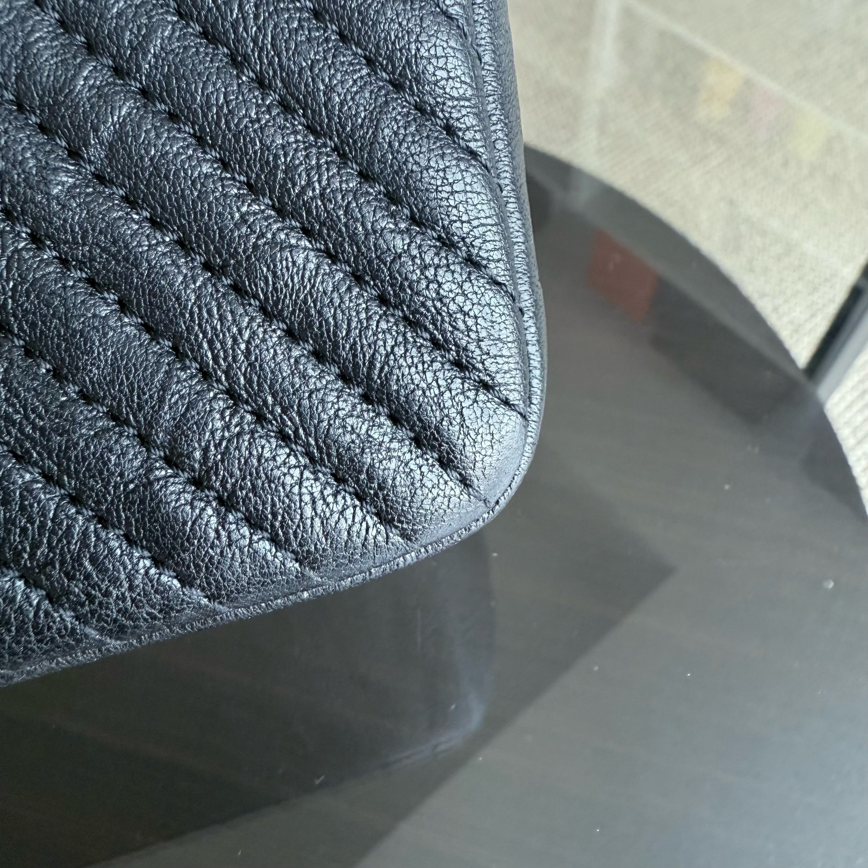 Chanel Seasonal Flap - Chevron Surpique CC Herringbone Medallion Calfskin Flap Black Gold Hardware Series 22
