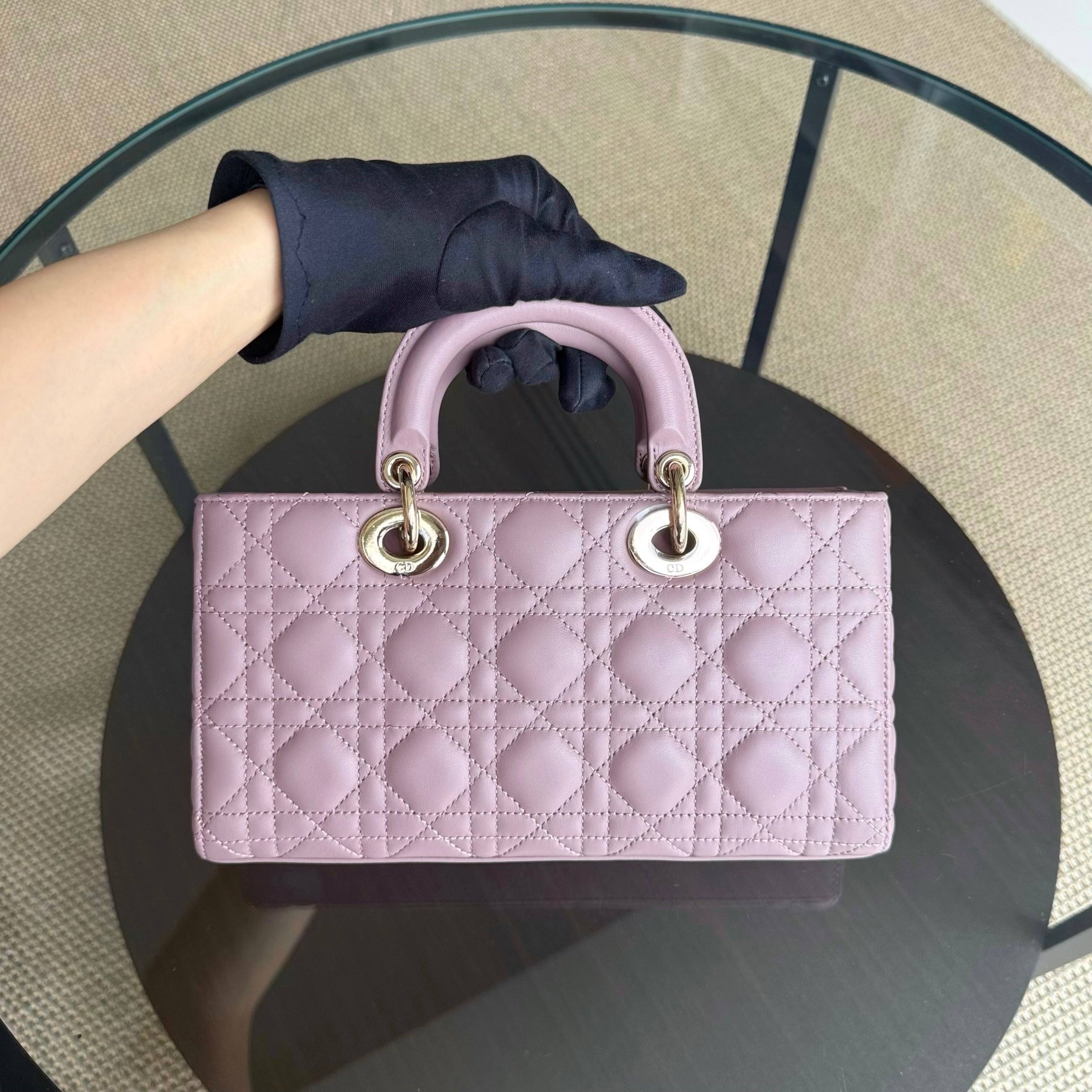Dior D-Joy Medium - Cannage Lambskin Blush Pink Gold Hardware
