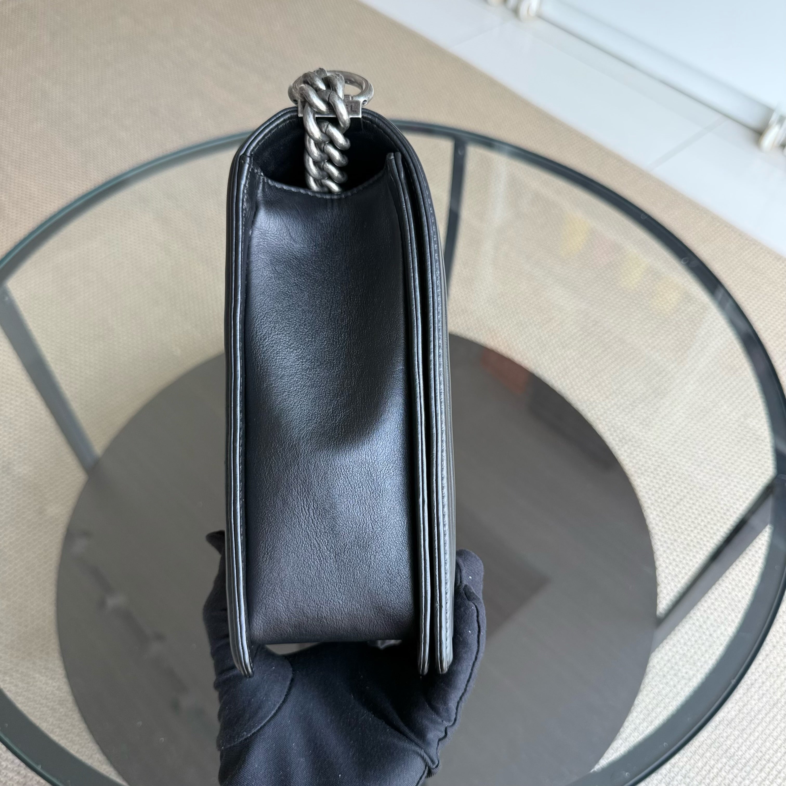 Chanel Boy Large - Quilted Grained Calfskin Black Silver Hardware Series 17