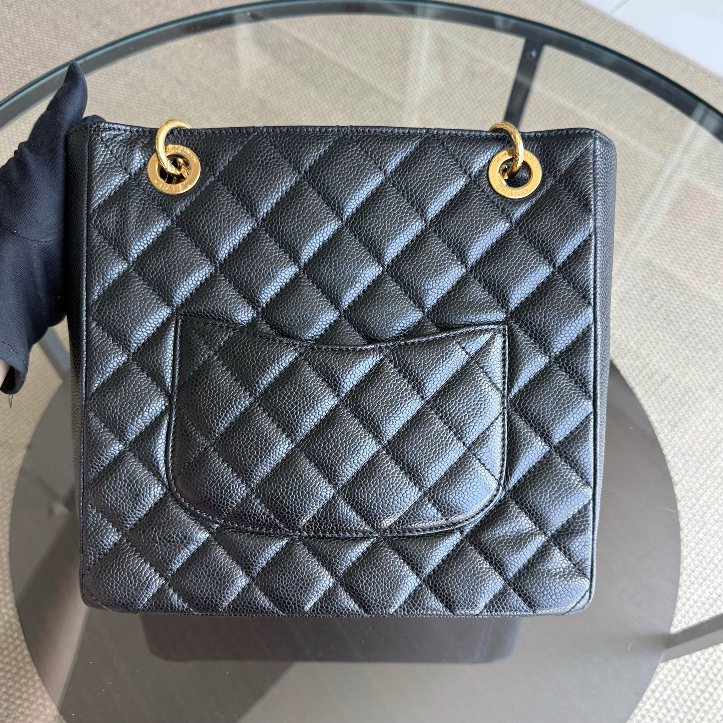 Chanel PST Petite Shopping Tote - Caviar Quilted Grained Calfskin Black Gold Hardware Series 14
