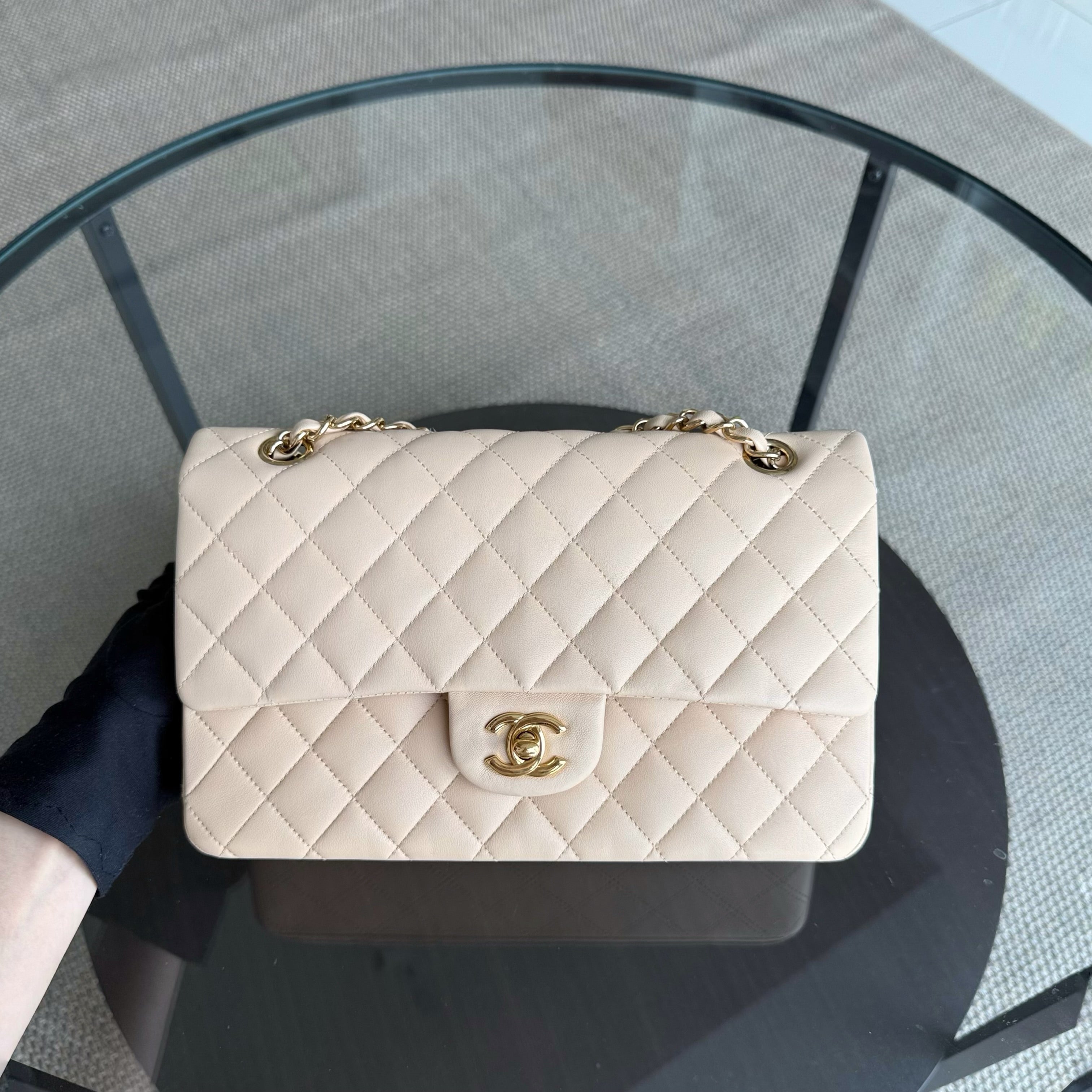 Chanel Classic Flap Medium - 25CM Quilted Lambskin Beige Gold Hardware Series 18