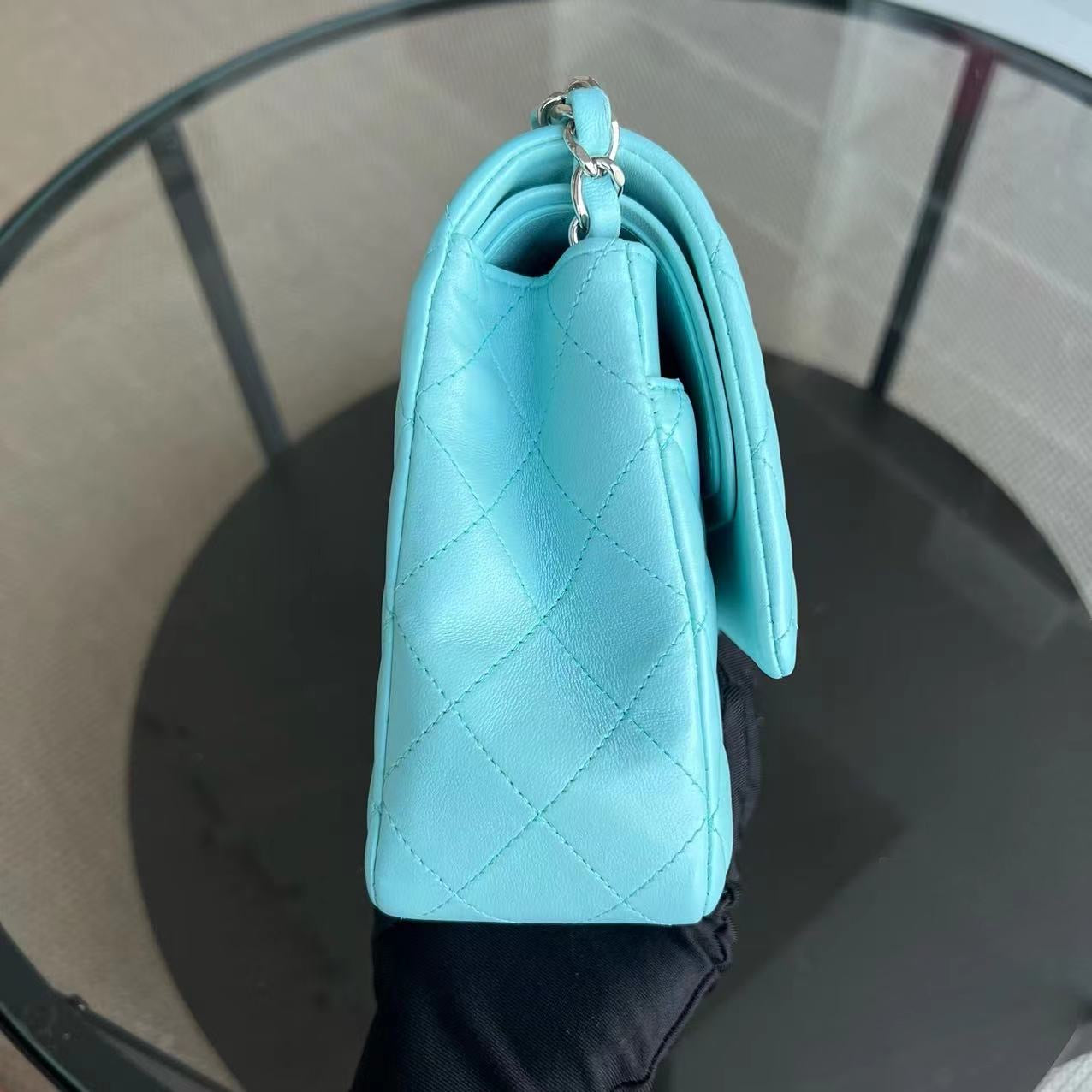 Chanel Classic Flap Medium - 25CM Quilted Lambskin Light Blue Silver Hardware Series 27