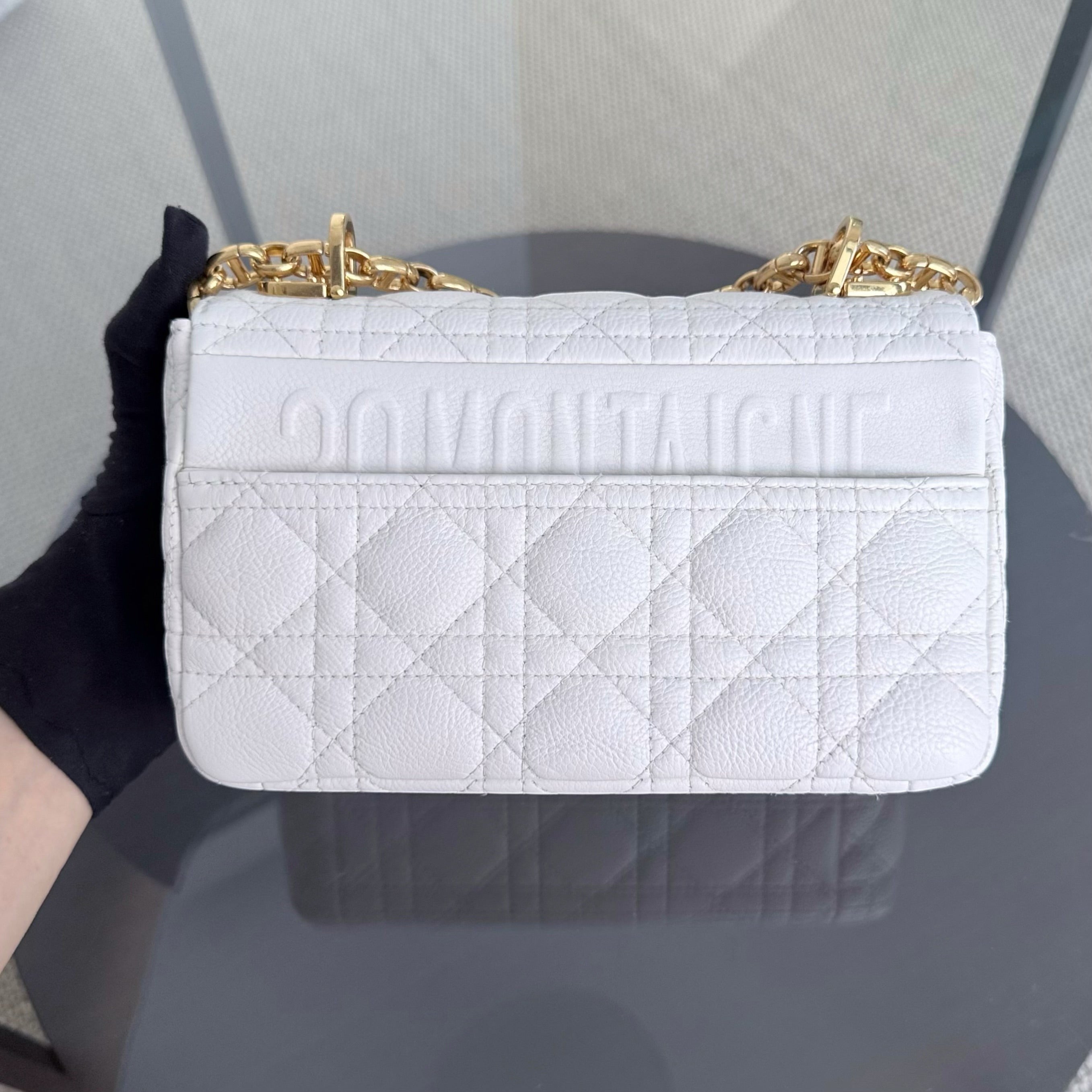 Dior Caro Small - Cannage Grained Calfskin White Gold Hardware