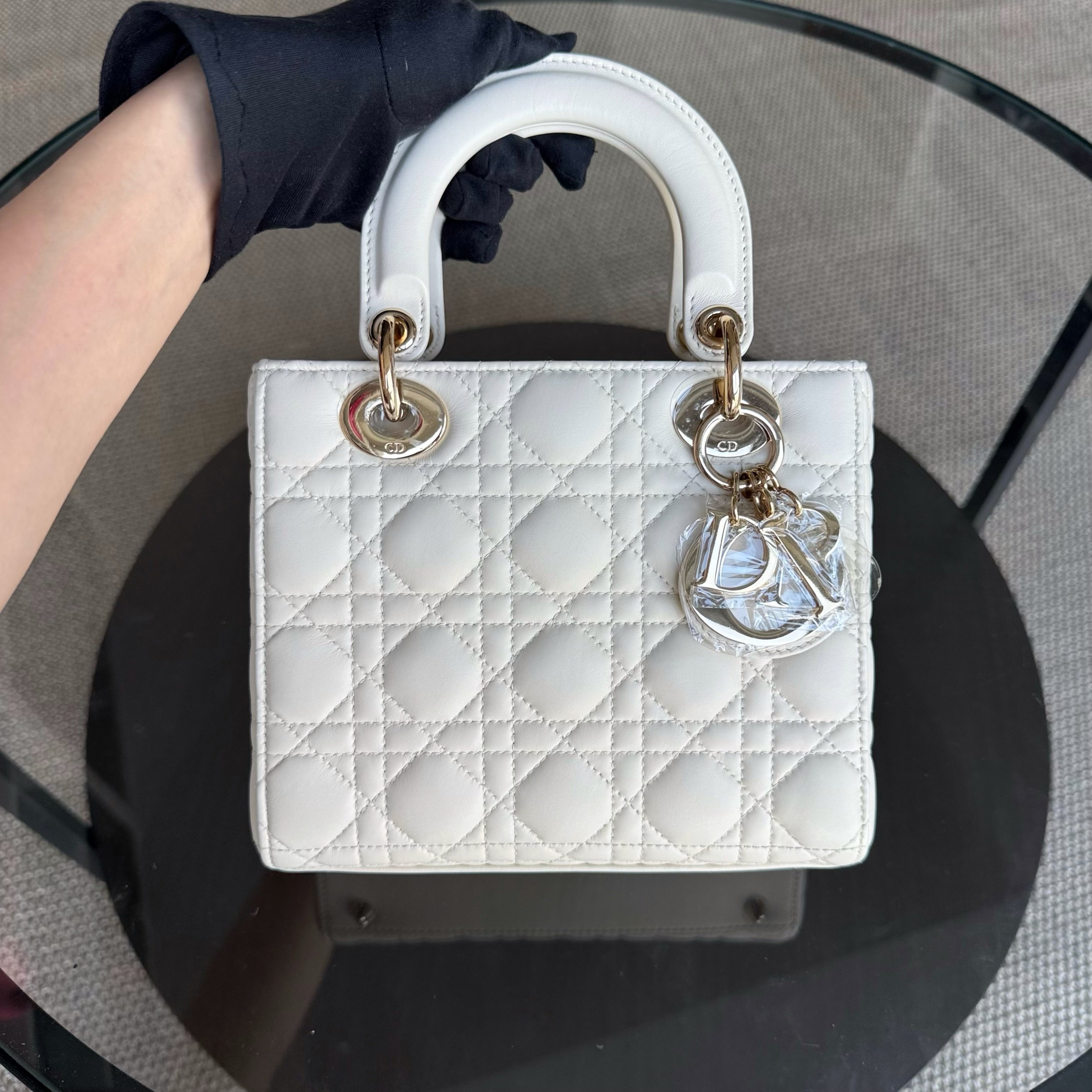 Dior Lady Small - Cannage Lambskin White Gold Hardware