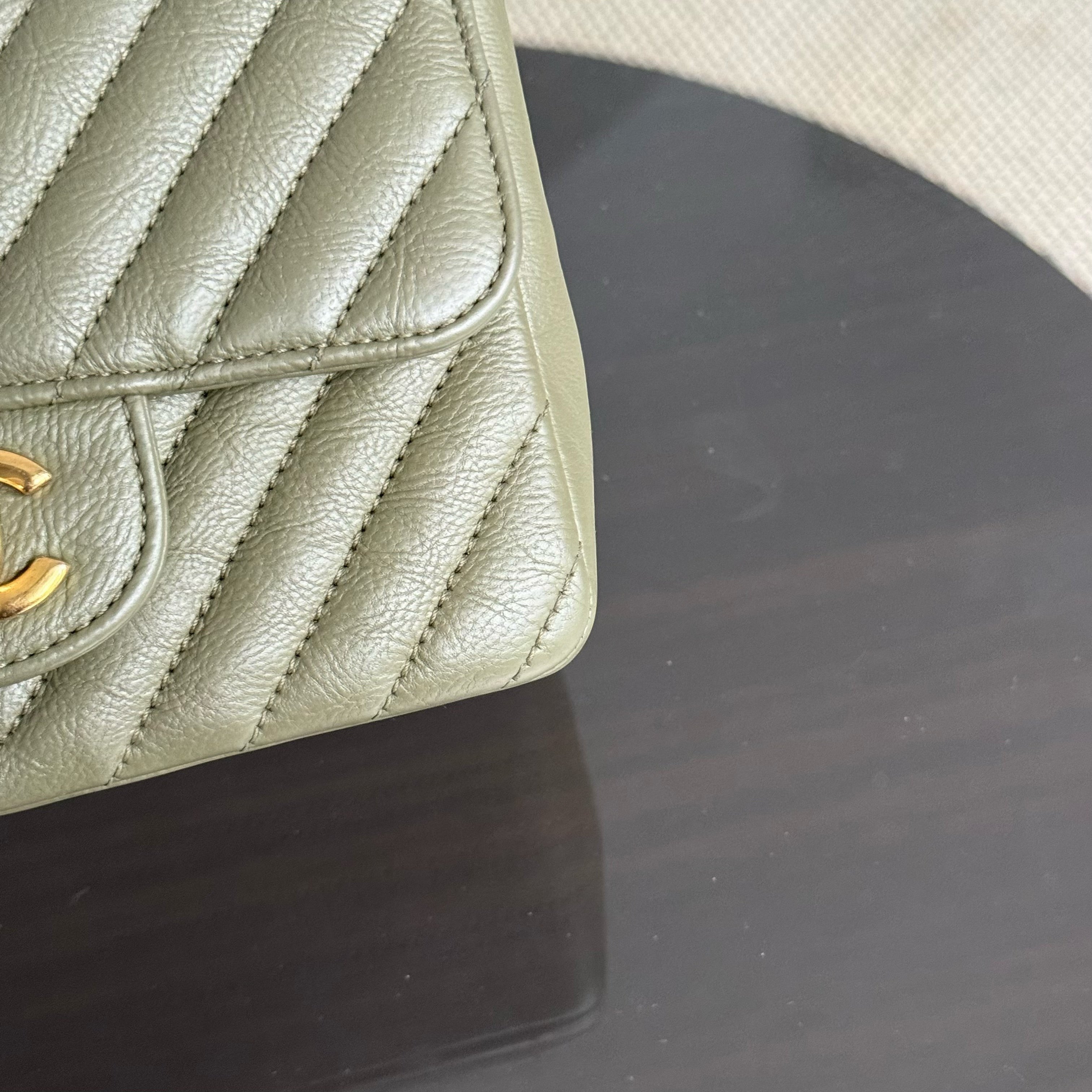Chanel Classic Flap Mini Square - Calfskin Quilted Olive Green Gold Hardware Series 23