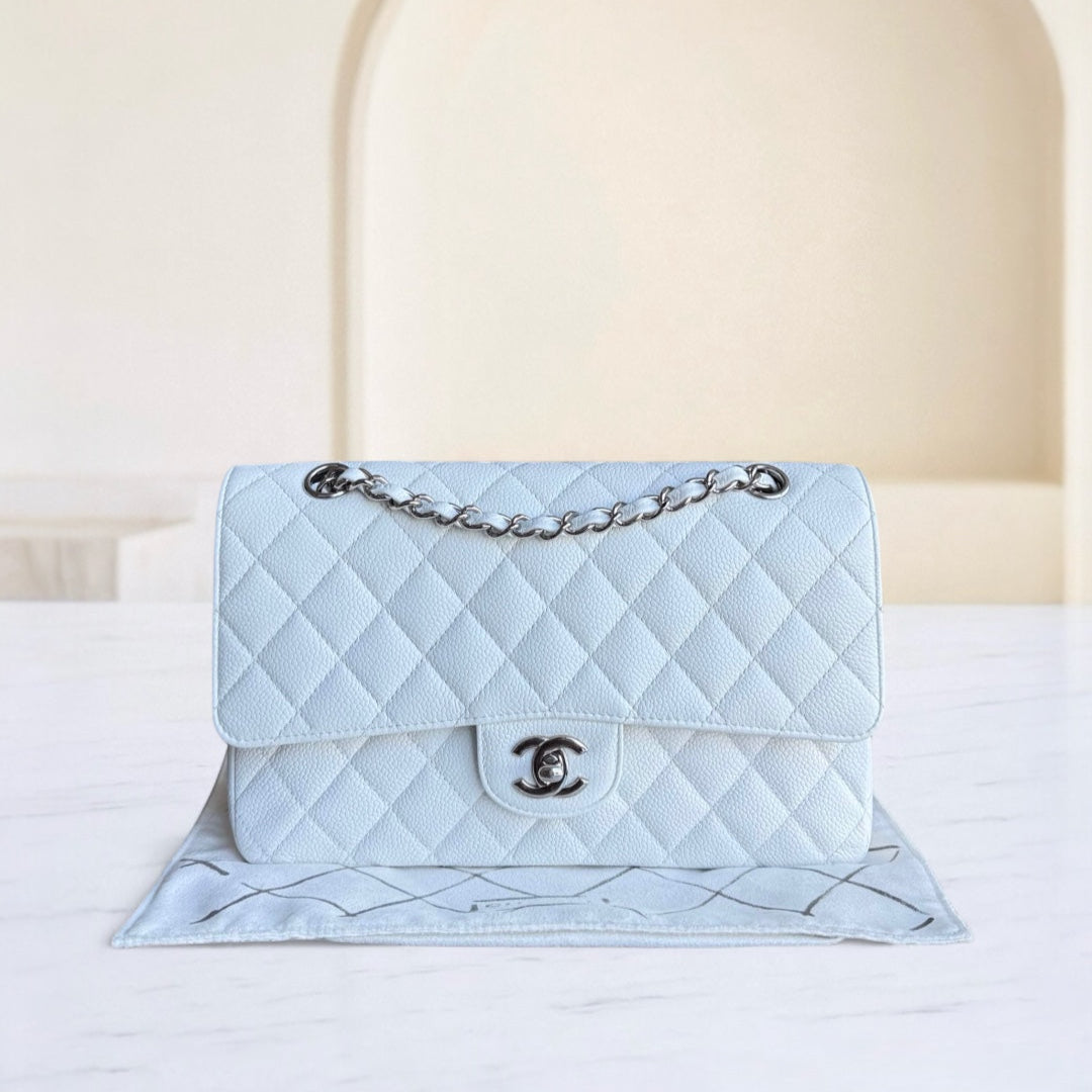 Chanel Classic Flap Medium - Caviar Quilted Grained Calfskin White Silver Hardware Series 15